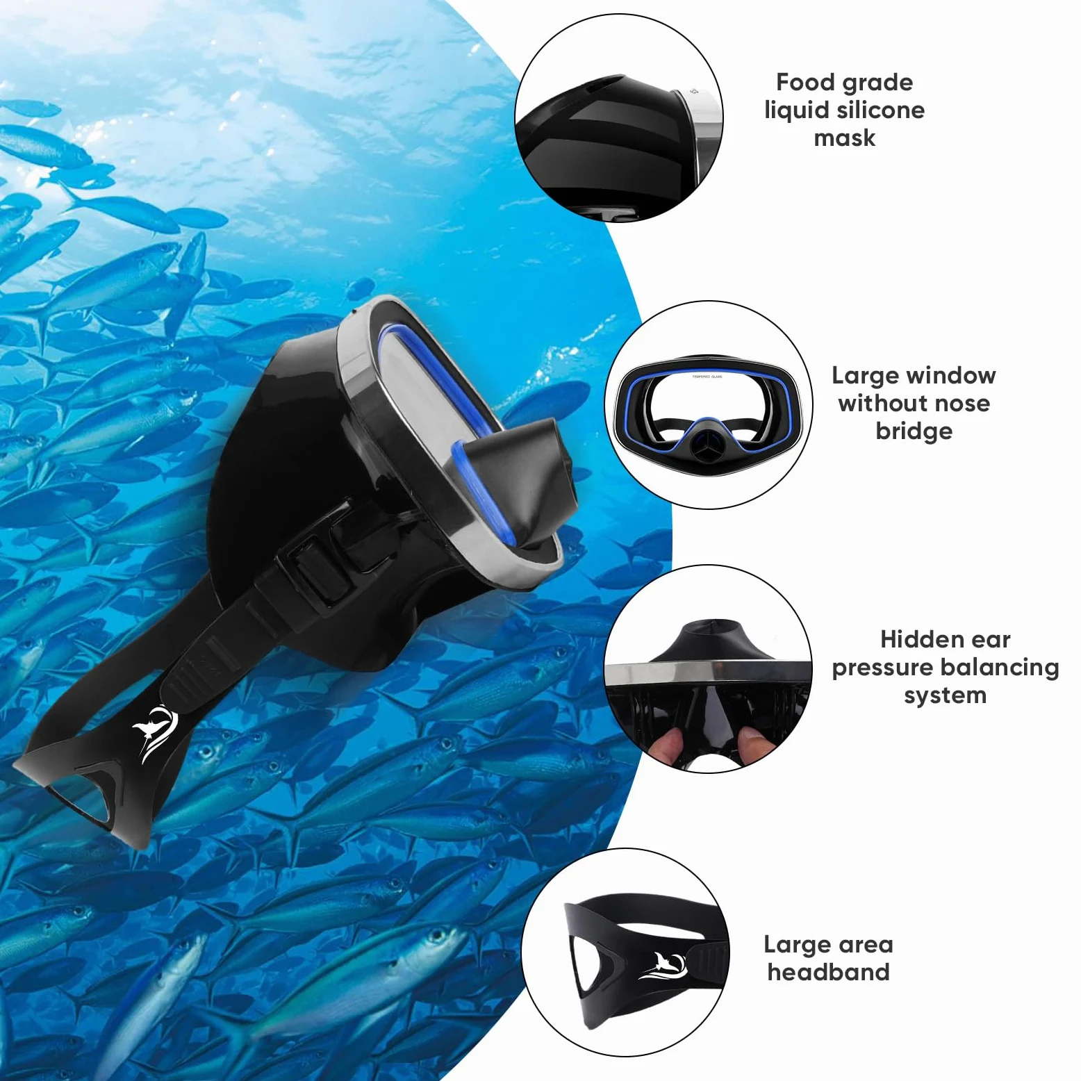 Máscara de buceo con válvula de drenaje amplia vista adecuada para adultos, buceo, buceo libre y máscara de gafas de esnórquel