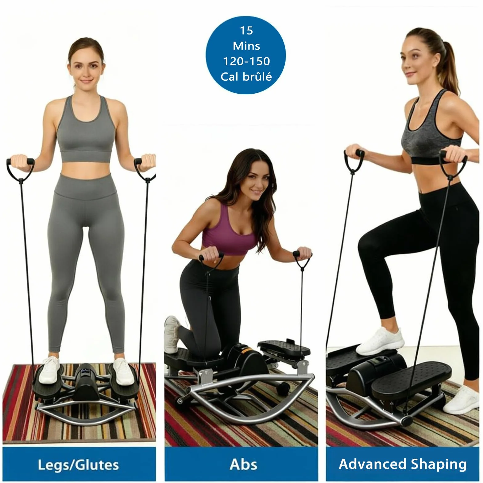 Stepper Lateral Portátil con Cuerdas de Resistencia | Máquina de Fitness Compacta para Casa, Oficina y Gimnasio | Entrenamiento de Abdominales, Piernas y Glúteos | Mini Paso a Paso Silencioso