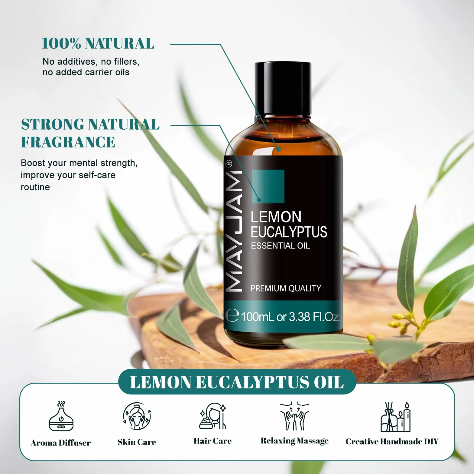 Aceites Esenciales de Eucalipto Limón 100ML, MAYJAM Aceite de Eucalipto Limón 100% Puro para Aromaterapia y Difusor