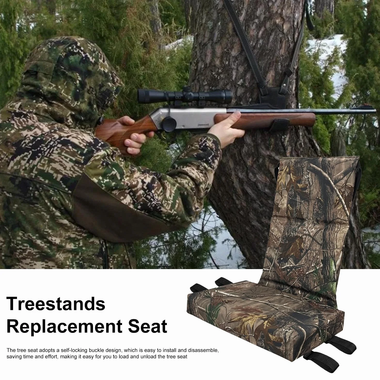 Asiento con soporte de escalera | Asientos Treestand de repuesto con correa ajustable | Almohadillas universales para rieles de asiento y árbol, accesorios de caza para soportes de escaleras y bloqueo