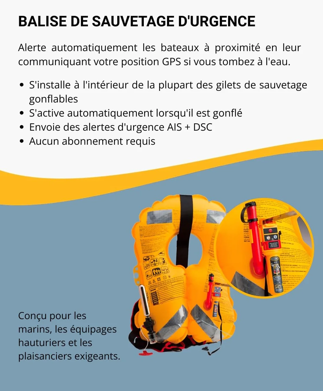 Ocean Signal rescueME MOB2 Radiobaliza Hombre al Agua (Aprobada Clase M) con AIS, DSC y GPS Integrado - Dispositivo de Seguridad Marítima Compacto, Impermeable y de Alerta de Rescate Instantánea | Activación automática del chaleco salvavidas