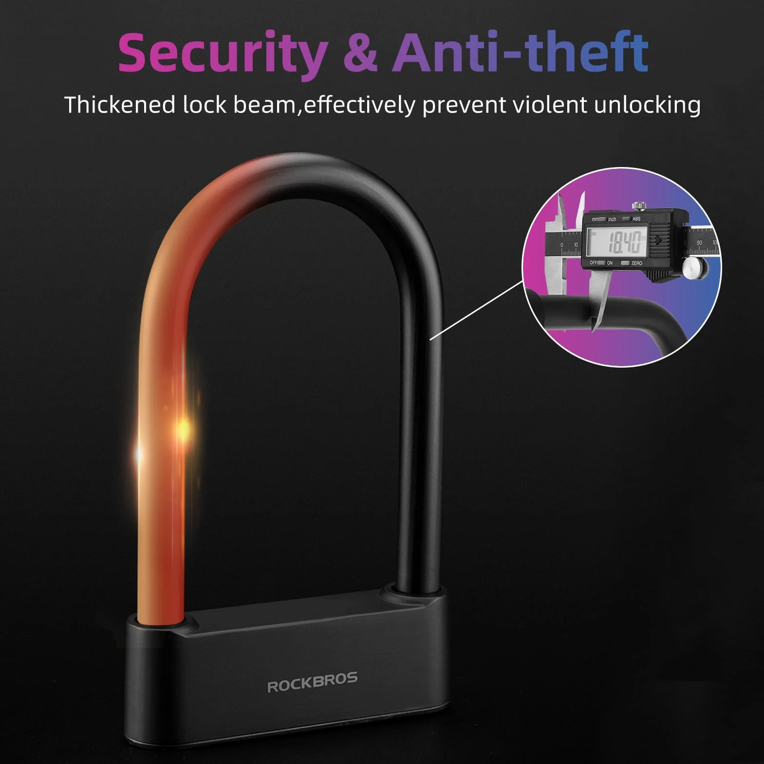 ROCKBROS Candado en U Alta Seguridad con Huella Dactilar Aplicación Bluetooth, Bloqueo Inteligente Electrónico Antirrobo para Bicicleta Motocicleta Scooter Puerta