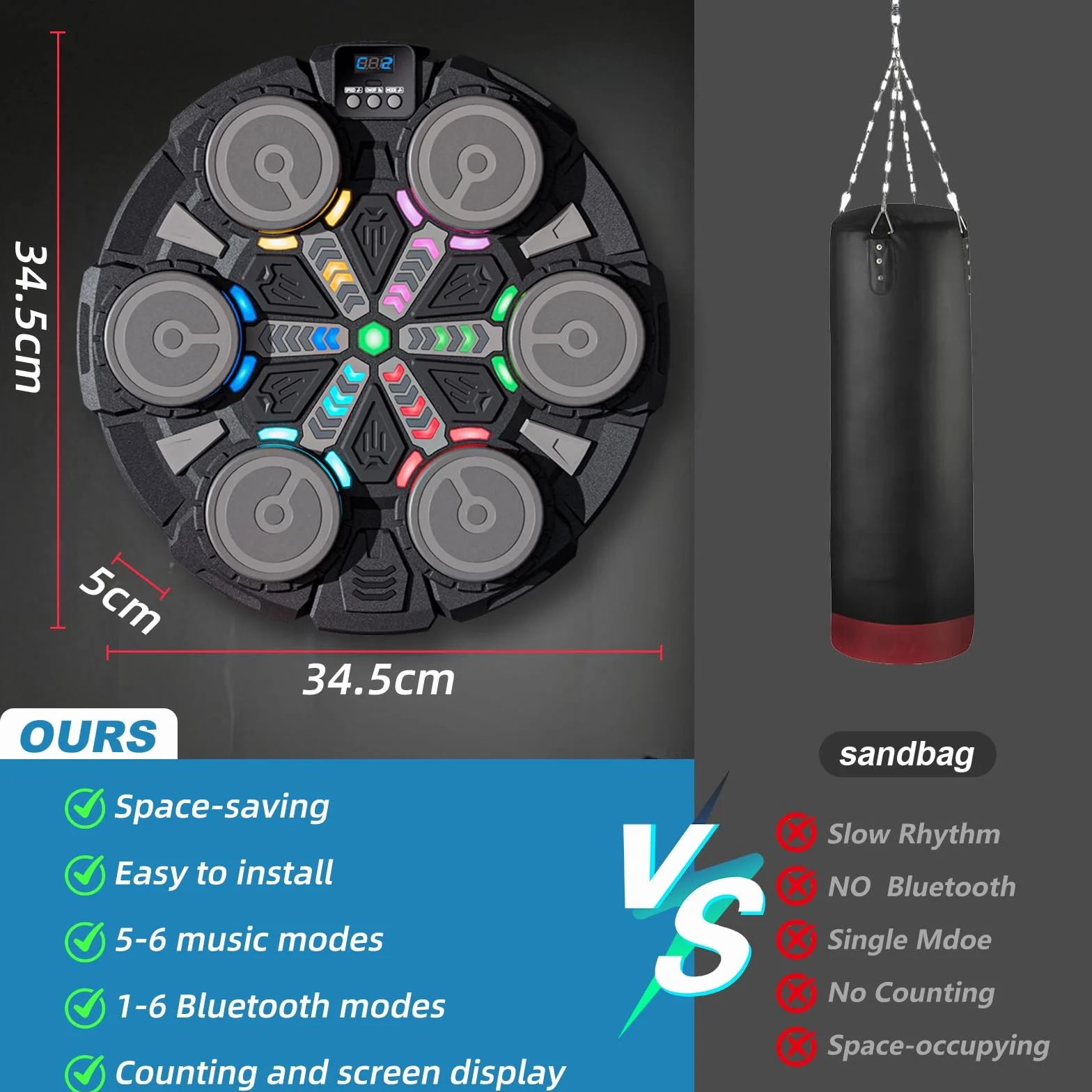 Máquina de Boxeo Musical, Máquina de Boxeo Musical Bluetooth Inteligente con Guantes de Boxeo, 6 Velocidades, 2 Modos, Modo de Conteo, Regalos para Niños, Adultos