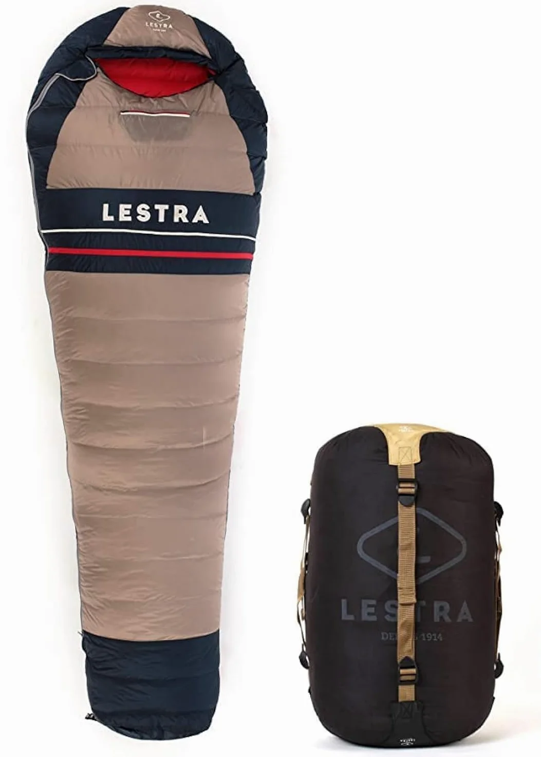 Lestra Outdoor Heritage Le Saco de Dormir de los Grandes Aventureros - Ligero y Performant - Cierre Recto - T° Limit Confort 02°C - Adulto - 220 x 80 cm - 760 g
