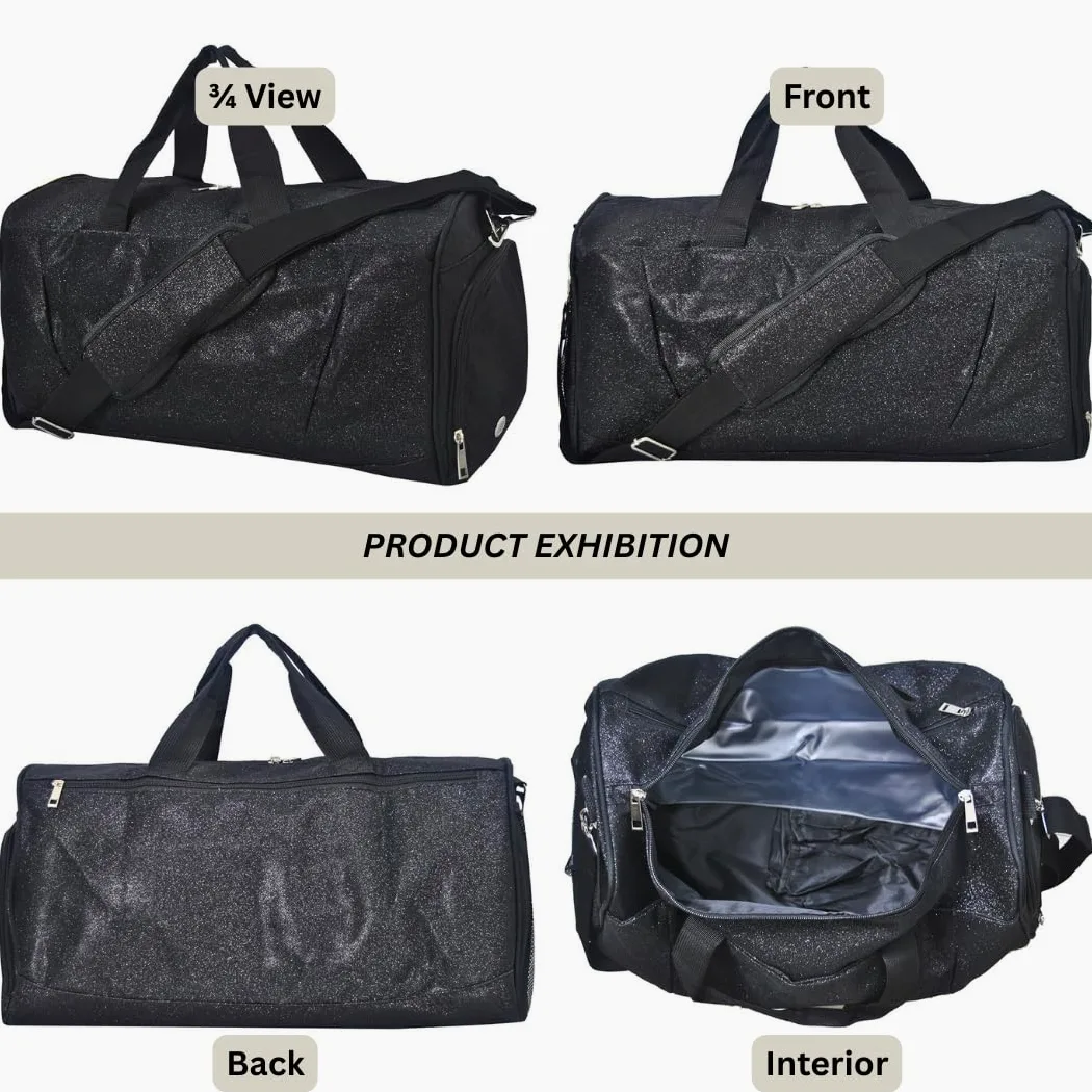 NGIL Glitter Cheers - Bolsa Deportiva para Gimnasio con Compartimento para Zapatos y pequeñas Bolsas de Viaje para Mujer, Bolsa de Gimnasio, Bolsas de Noche para Mujer, Bolsa de animación, Negro