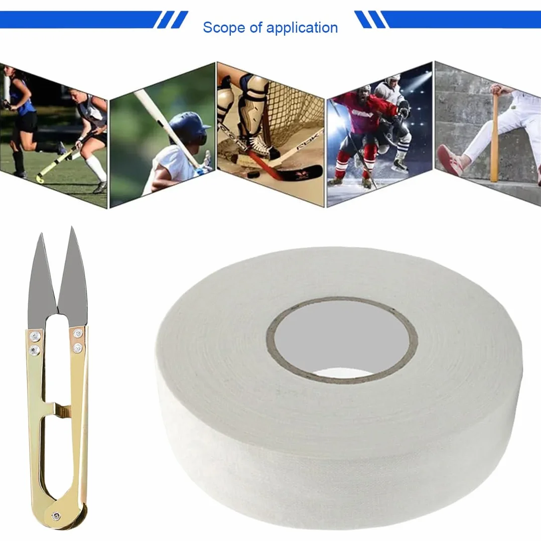 Cinta de Hockey Adhesiva para Deportes: Raqueta de Tenis, Cuerda de Esquí, Caña de Pescar - 25M*2.5cm, Incluye 1 Tijera