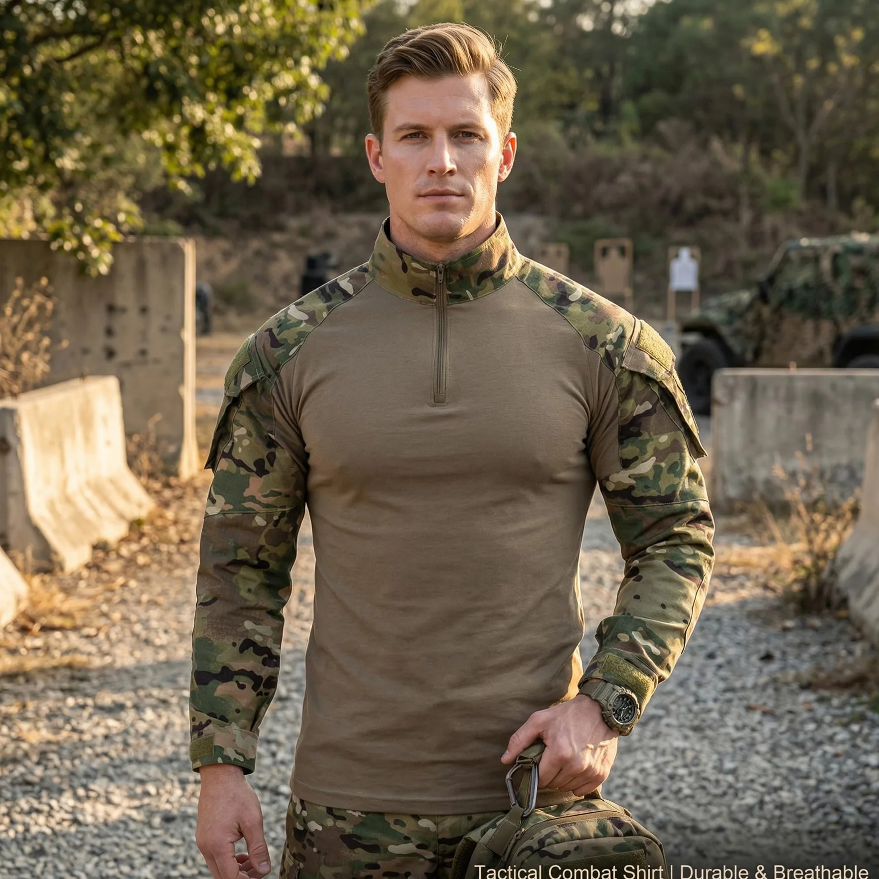 LANBAOSI Camiseta táctica de manga larga para hombre, para airsoft, caza, bosque de manga larga