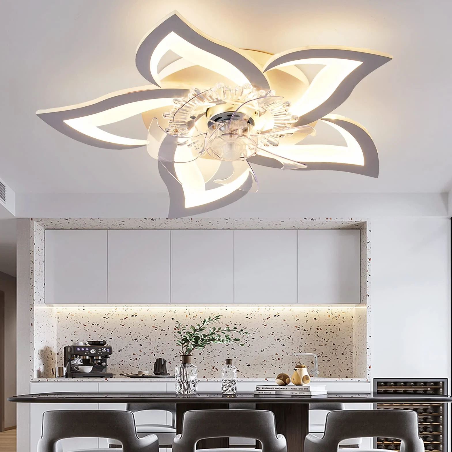 Ventilador de techo con Luz LED Regulable Silencioso Mando a Distancia APP 69cm Blanco