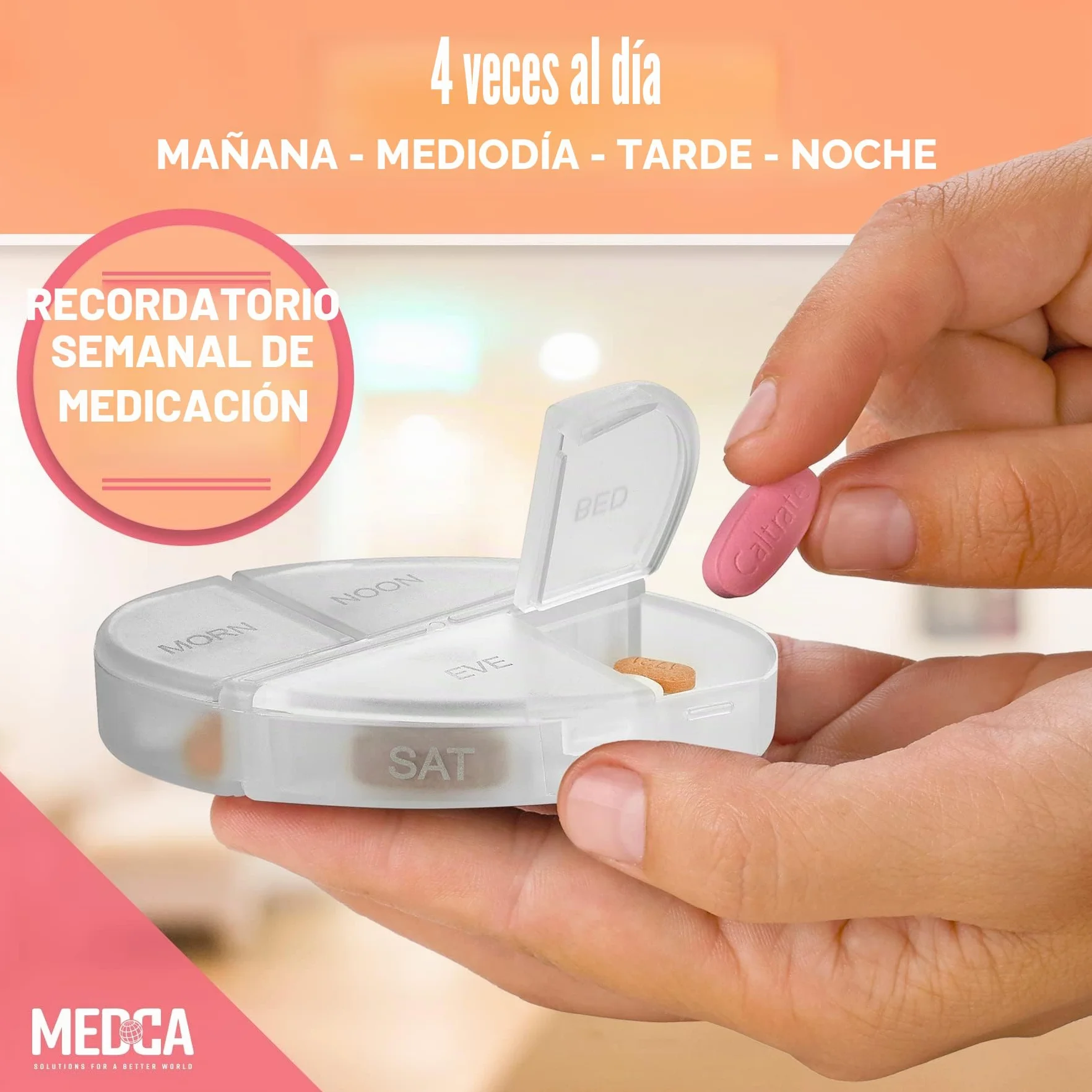 Organizador de píldoras diario apilable, recordatorio semanal de medicamentos con 7 cajas