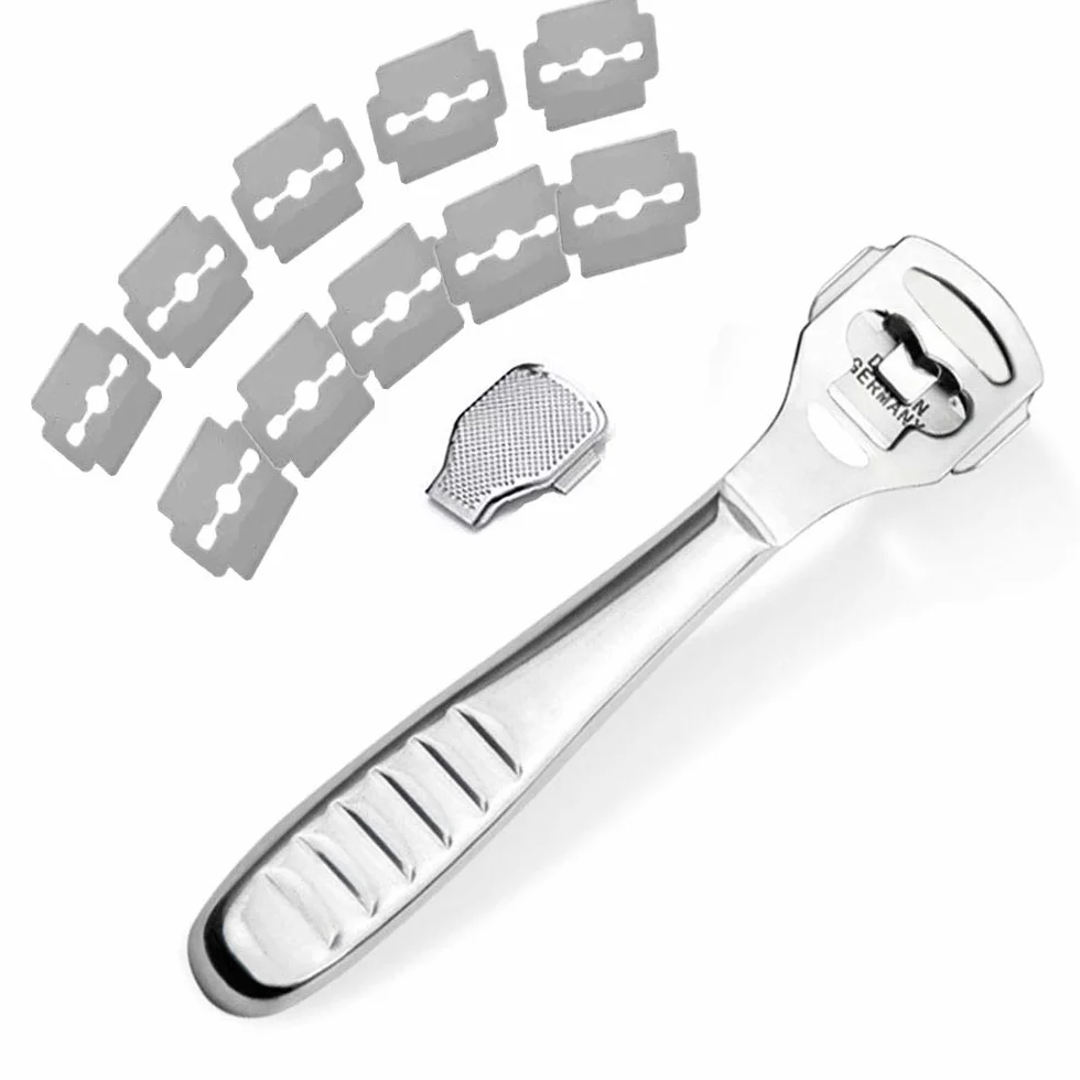 Eliminador de Callos y Callosidades de Acero Inoxidable, 10 Cuchillas Incluidas