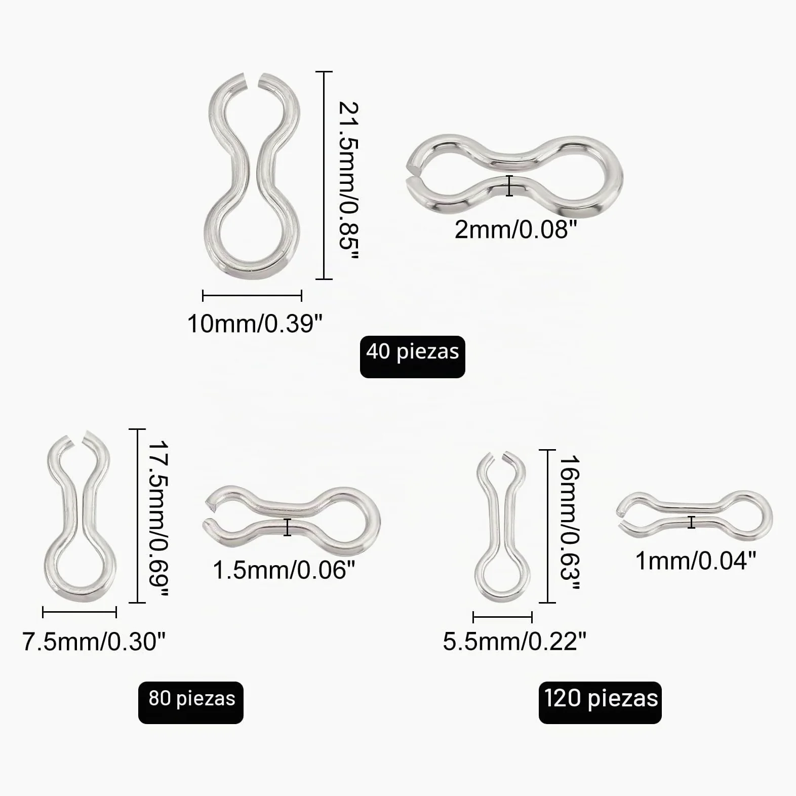 SUPERFINDINGS 240pcs 3 tamaños Pesca Sinker Eyes Eyelets DIY Señuelos Pesca Ojal Acero Inoxidable 8 Shape Loops Ojales Clip Giratorio para Pesos Plomo Moldes Aparejos Accesorios