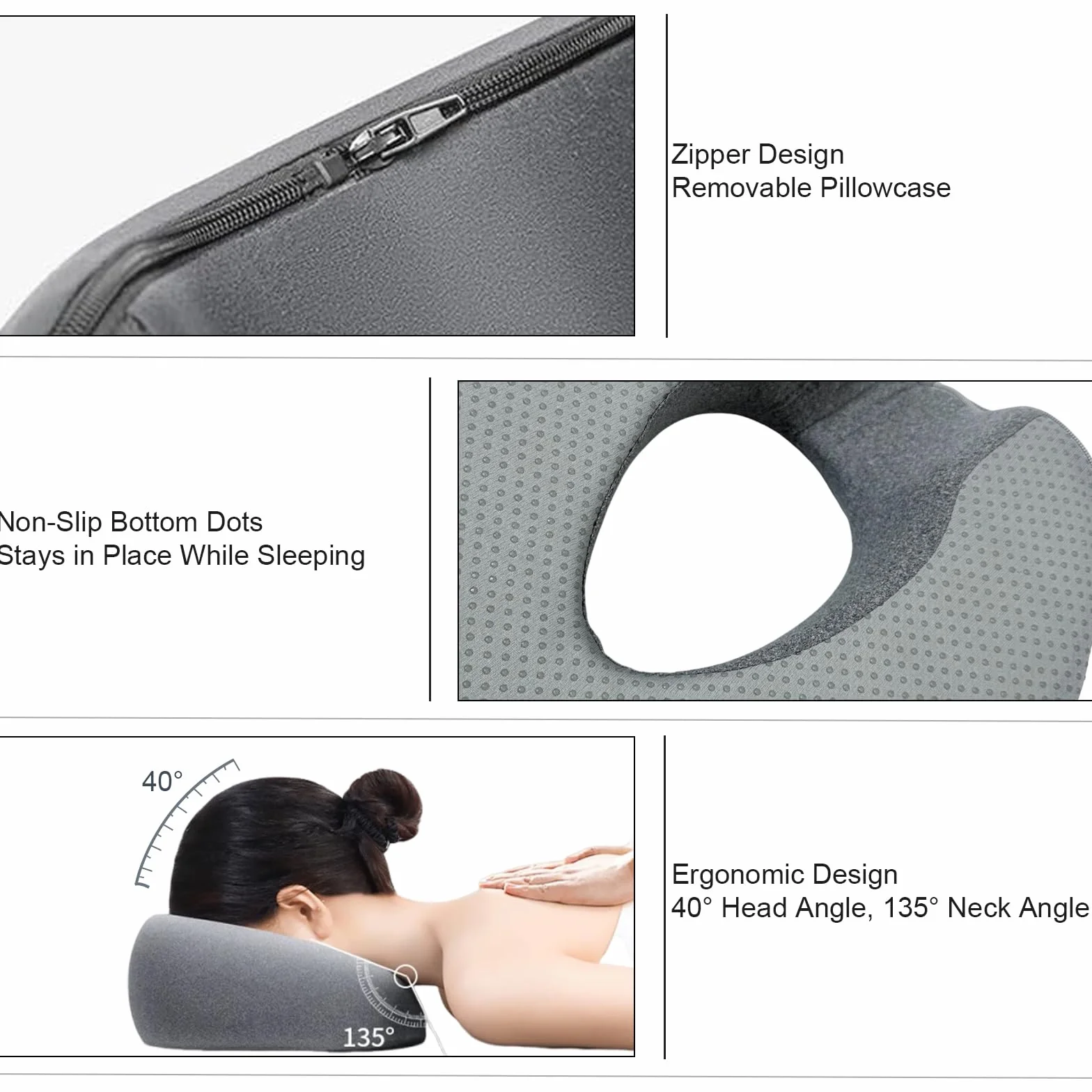 Cojín de masaje viscoelástico ergonómico con agujero para cabeza y funda extraíble