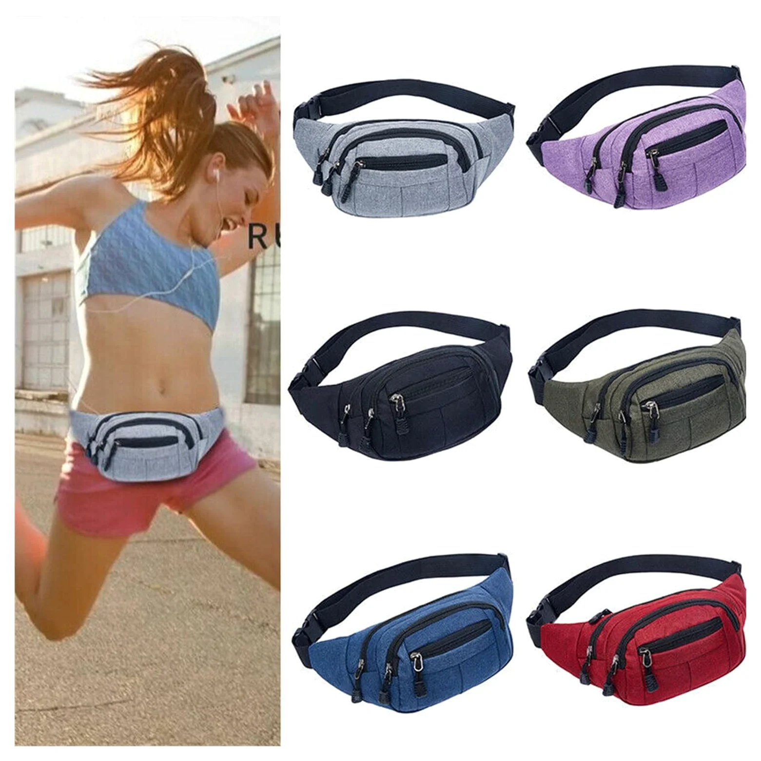 Mujeres de la Cintura Bag Pack Casual Functional Money Cinturón Bolsa Deporto Running Canvas Bag Bag Fanny