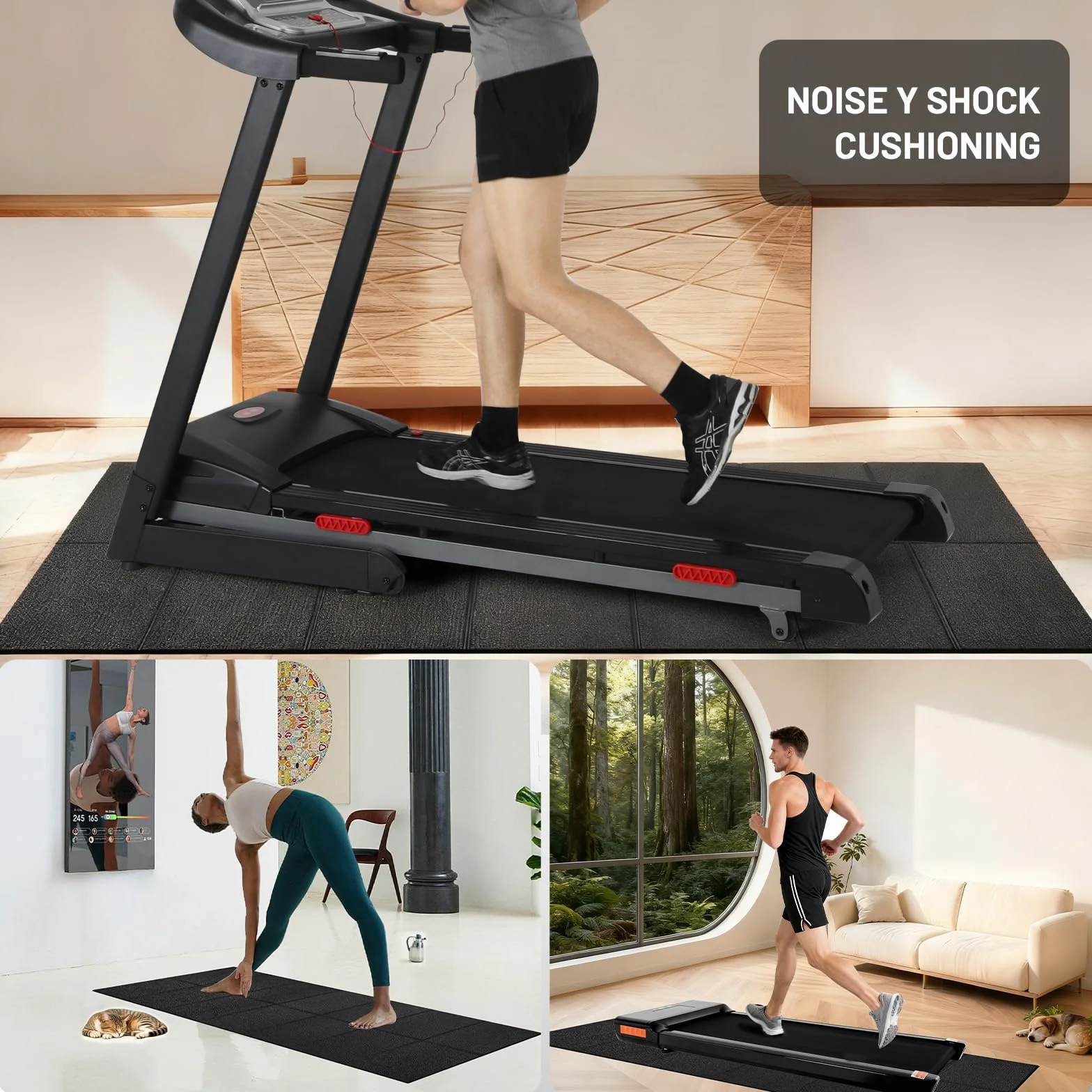 Esterilla de protección para Equipo de Ejercicio, Estera Fitness plegable 200*90cm, Suelo para gimnasio en casa 6mm para bicicletas estáticas, cinta de correr, Resistente Alfombrilla Protect