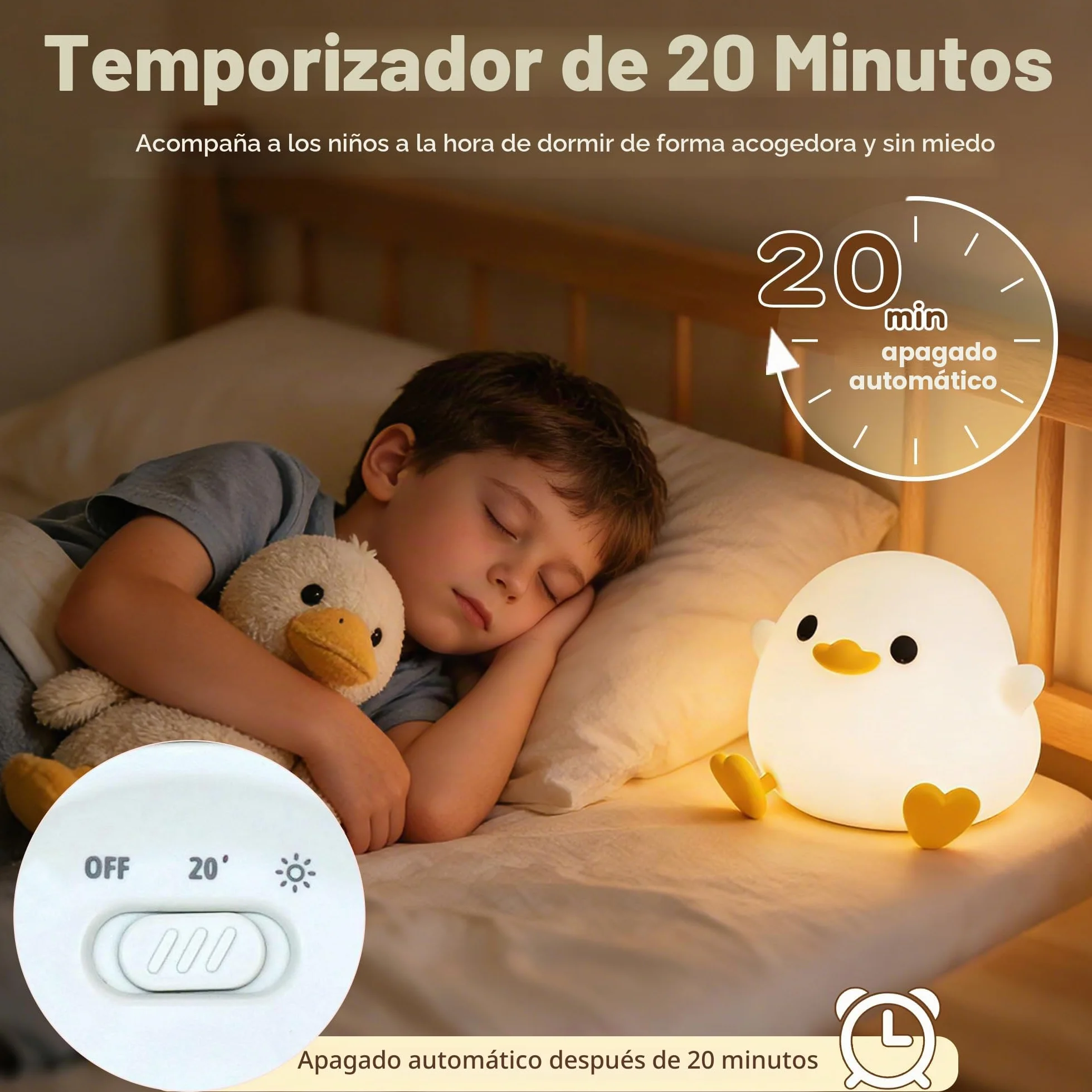 FAMIDUO Luz Nocturna Infantil DoDo Pato Lámpara Bebe Noche Silicona USB Recargable LED Táctil Brillo Ajustable Temporizador