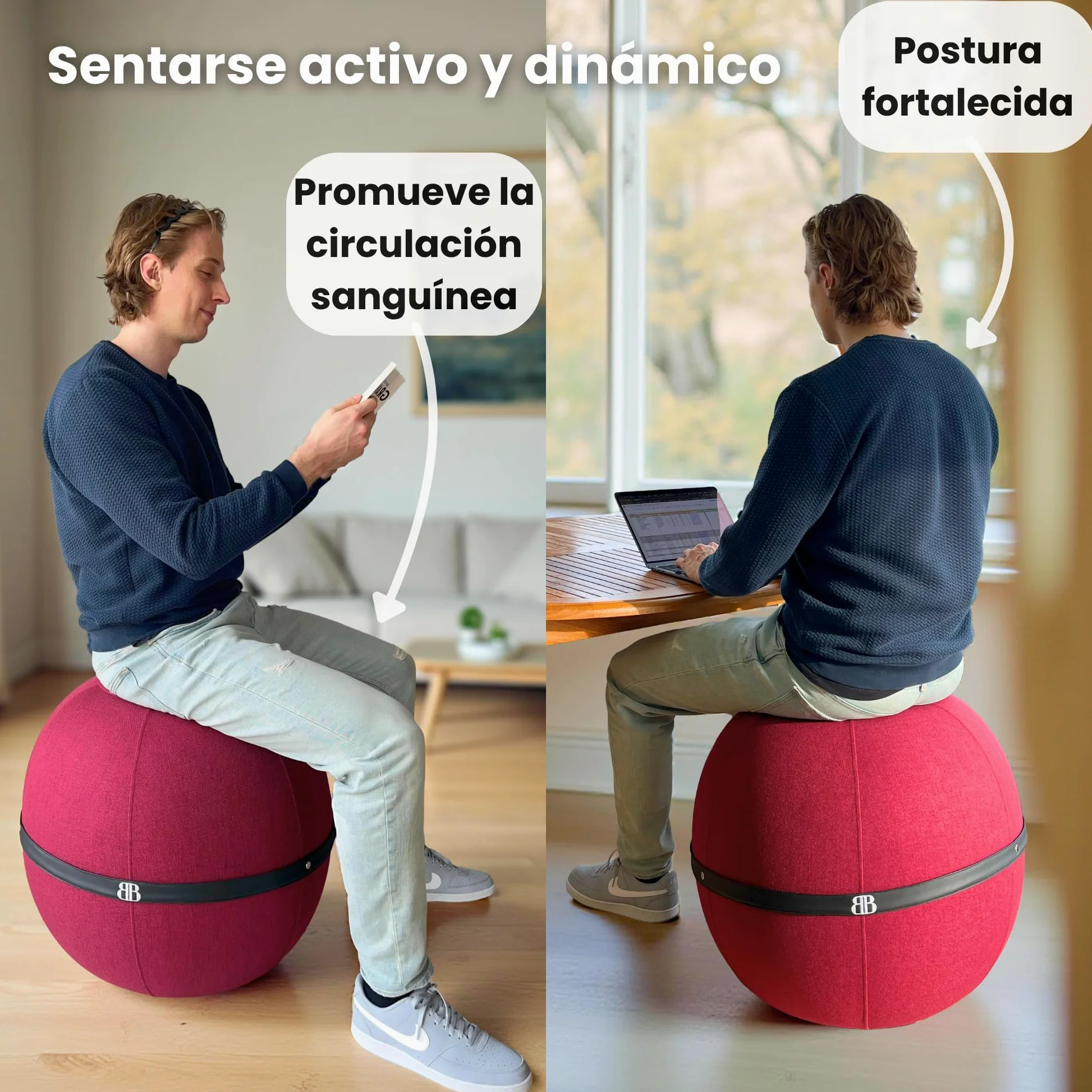 Pelota Oficina para Sentarse - Pelota Silla Trabajo y Yoga - Balón ergonómico antidolor de Espalda - Asiento dinámico y Postura Mejorada - Capacidad de 180 kg - Antideslizante