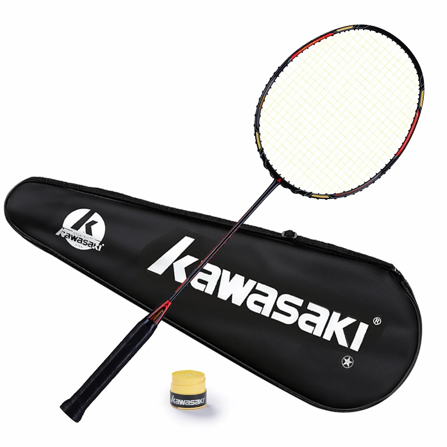 Kawasaki Raqueta de bádminton profesional grafito ligero Passion P22 negro rojo