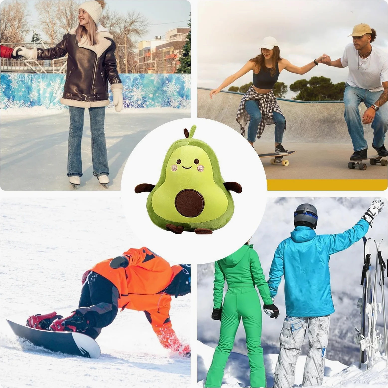 Patines de Patinaje, Almohadillas de esquí de Aguacate | almohadillas de esquí ergonómicas de dibujos animados, almohadillas de protección de patines cómodas, almohadillas de patín d