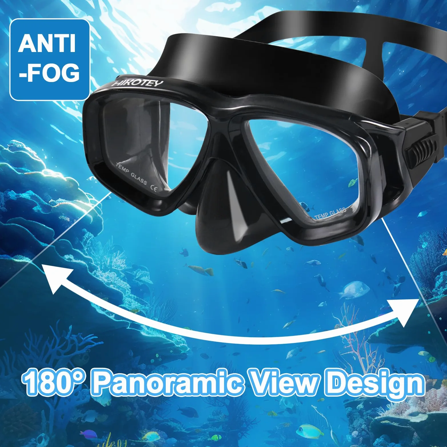 Juego de esnórquel para adultos, juego de máscara de esnórquel seca completa para adultos, protección antivaho, unisex, vista panorámica HD (negro)