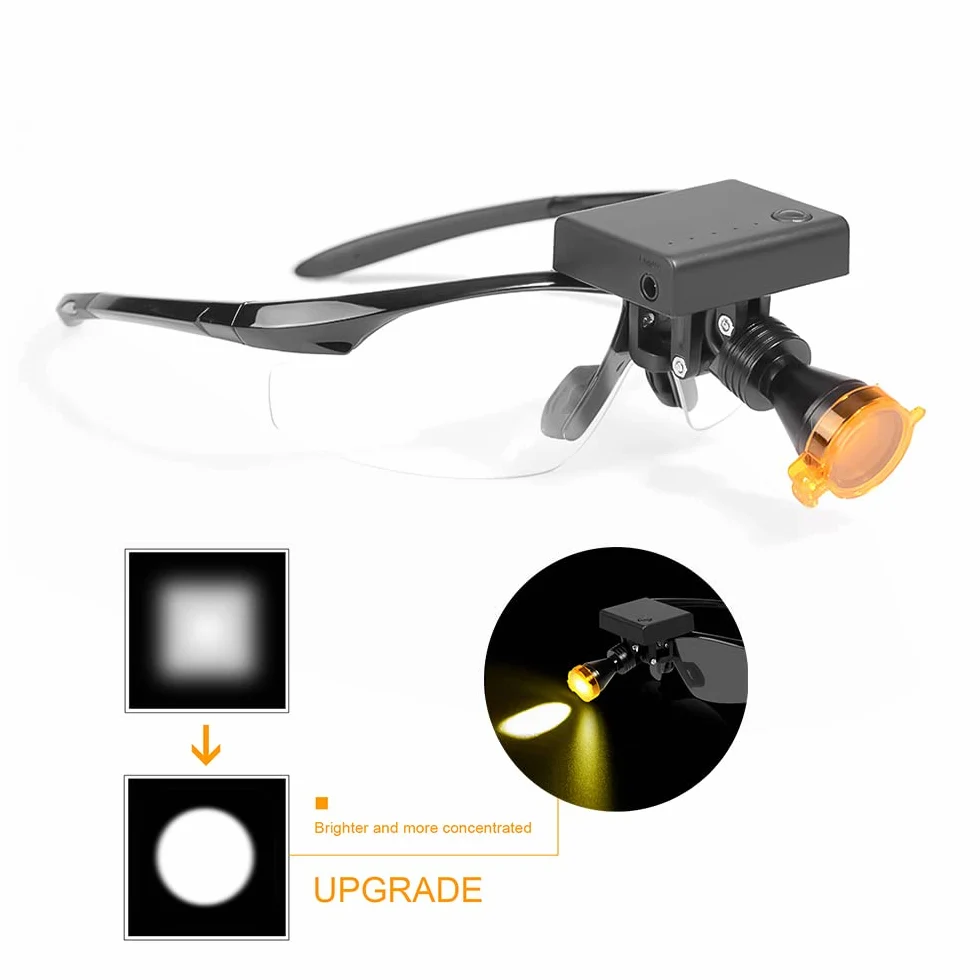 Faro delantero inalámbrico integrado de 5 W con filtro óptico para lupas binoculares