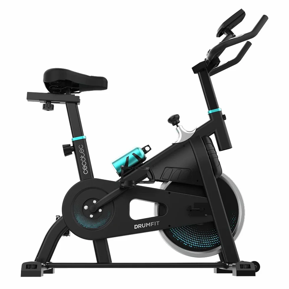 Cecotec Bicicleta Estática Indoor DrumFit Indoor, Volante de inercia de 6 a 13 Kg, Resistencia Manual, Monitor LCD, Pulsómetro, Soporte de Dispositivos, Botella, Porta Botellas y Calapiés