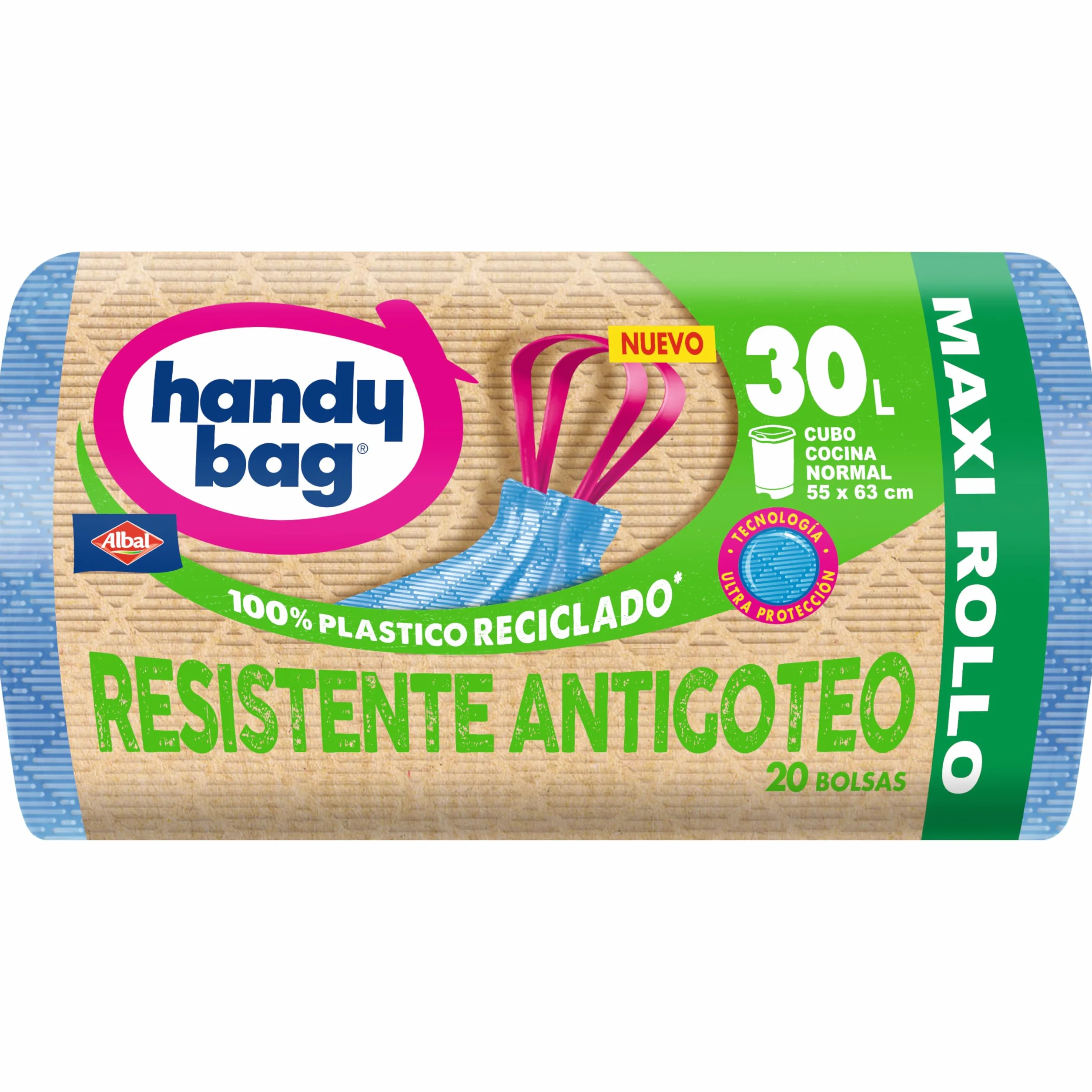 Bolsas de Basura Resistente Antigoteo Autocierre Maxi Rollo 30L 20 Bolsas Reciclado