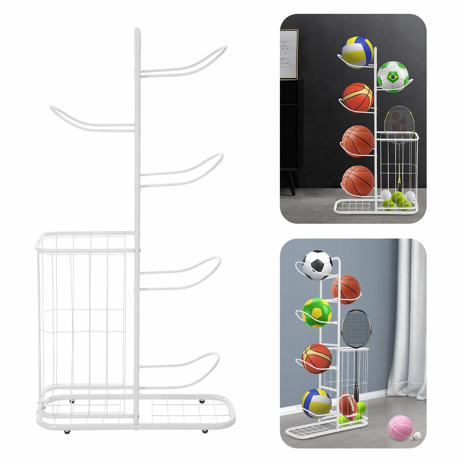 Soporte de baloncesto 5 bolas estante equipo deportivo blanco