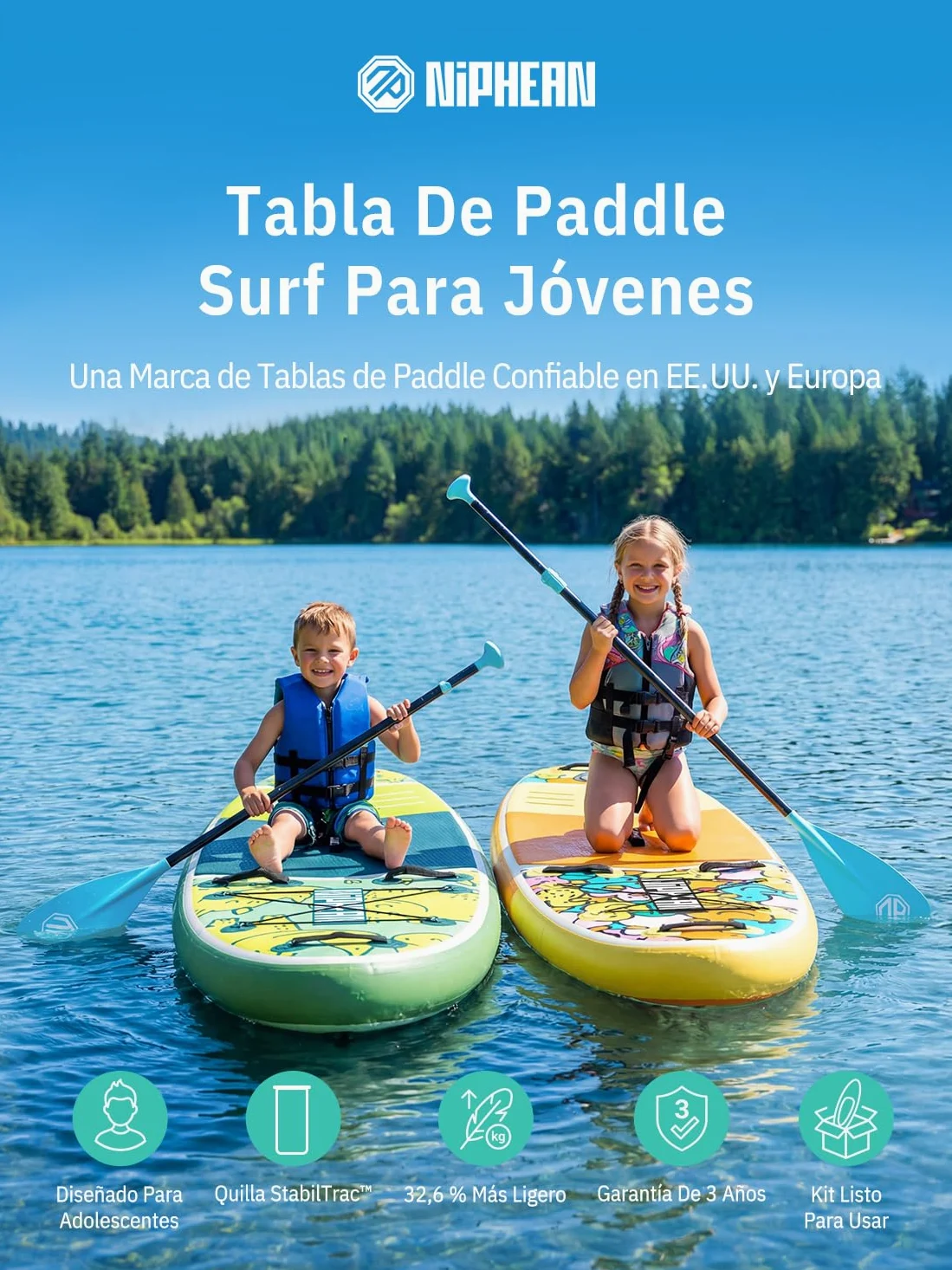 Niphean Tabla Paddle Surf Hinchable con Accesorios 320cm/230cm Sup | Tabla Paddle Surf Rígida, Antideslizante, Kit Reparación, Adultos, Jóvenes, Principiantes, Yoga
