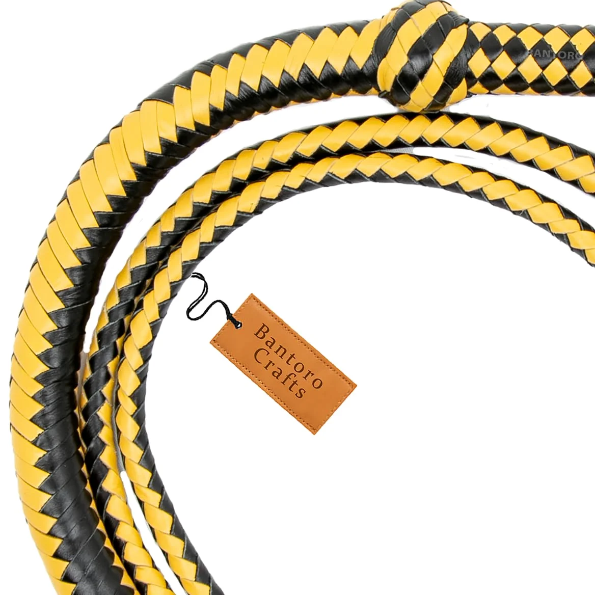 Látigo de cuero genuino de 2,4 metros en 12 trenzas látigo de cuero trenzado amarillo y negro, para montar a caballo, agrietarse, látigo de toro fuerte, para trabajo de ganado