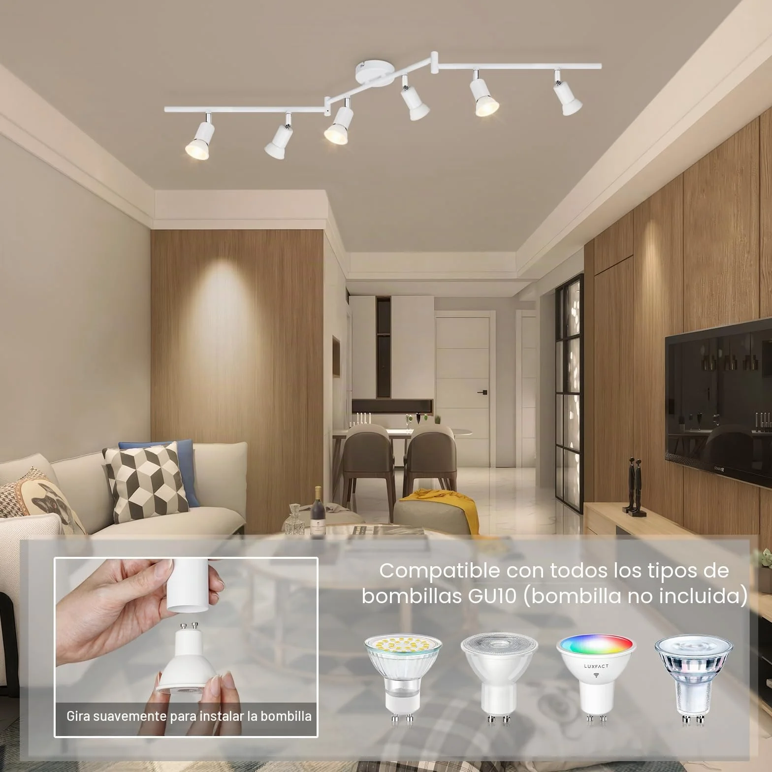 Lámparas de Techo LED 6 Focos Orientables GU10 Blanco Giratoria