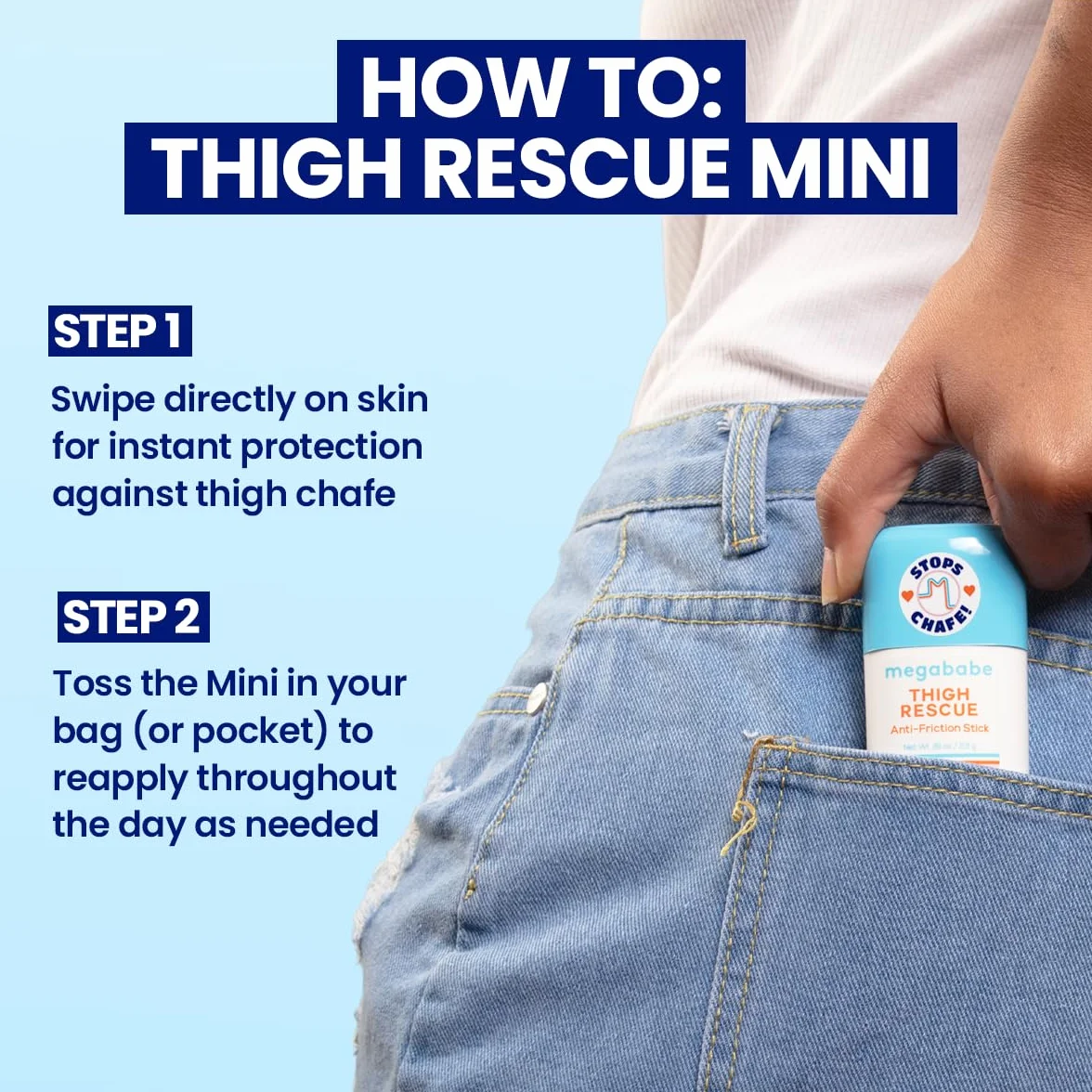 Megababe Mini Thigh Rescue Anti Chafe Stick - Tamanho de Viagem com Aloe, Romã e Óleo de Semente de Uva