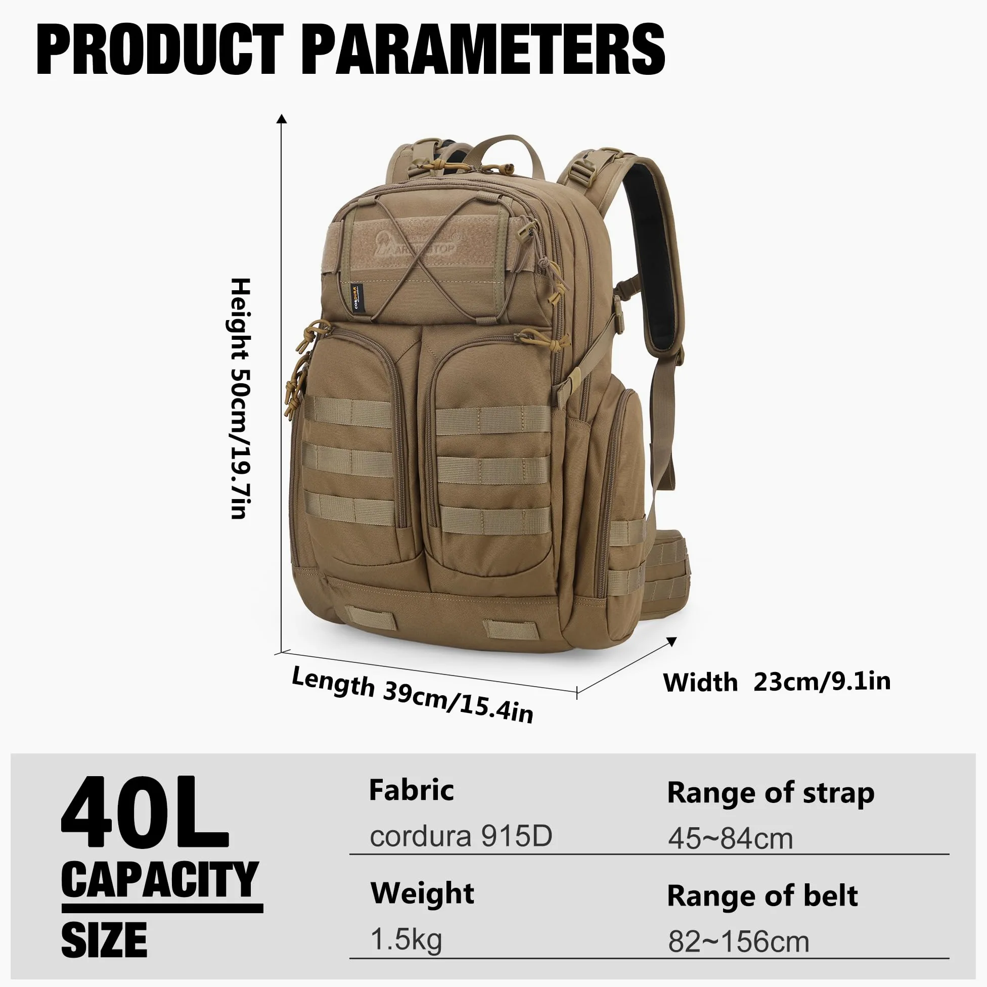 Mardingtop 40L Molle Militar Mochila de Senderismo Mochila Táctica Mochila Exterior Mochila Cordura para Senderismo Montañismo Supervivencia