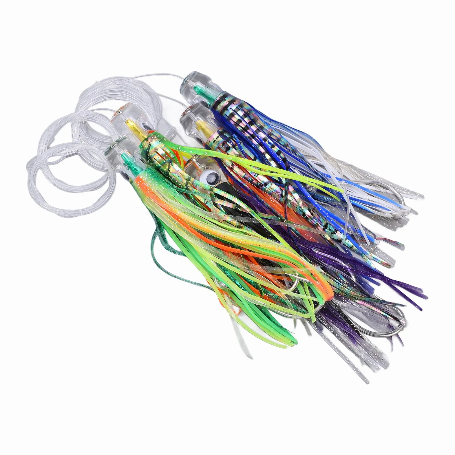 6 Unids/Set Cebo Artificial Faldas de Calamar Señuelo de Pesca de Agua Salada de Acrílico para Peces Grandes, Gancho de Acero de Alto Carbono para un Rendimiento Mejorado