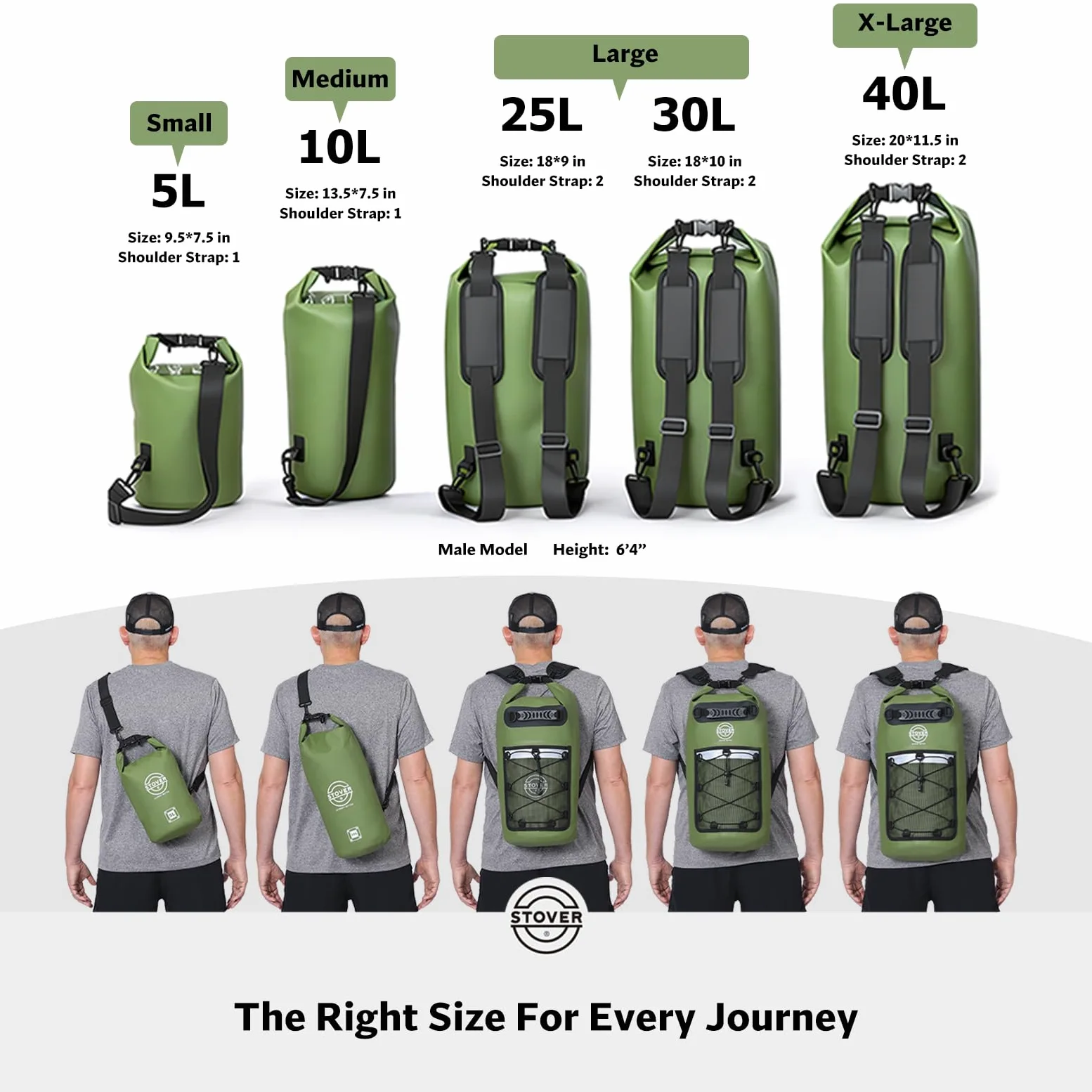 STOVER Bolsa seca impermeable de 25/30/40/55 L, mochila seca resistente con parte superior enrollable para kayak, canotaje, camping, hombres y mujeres, 25 l+ amarillo, 25L, Bolsa seca