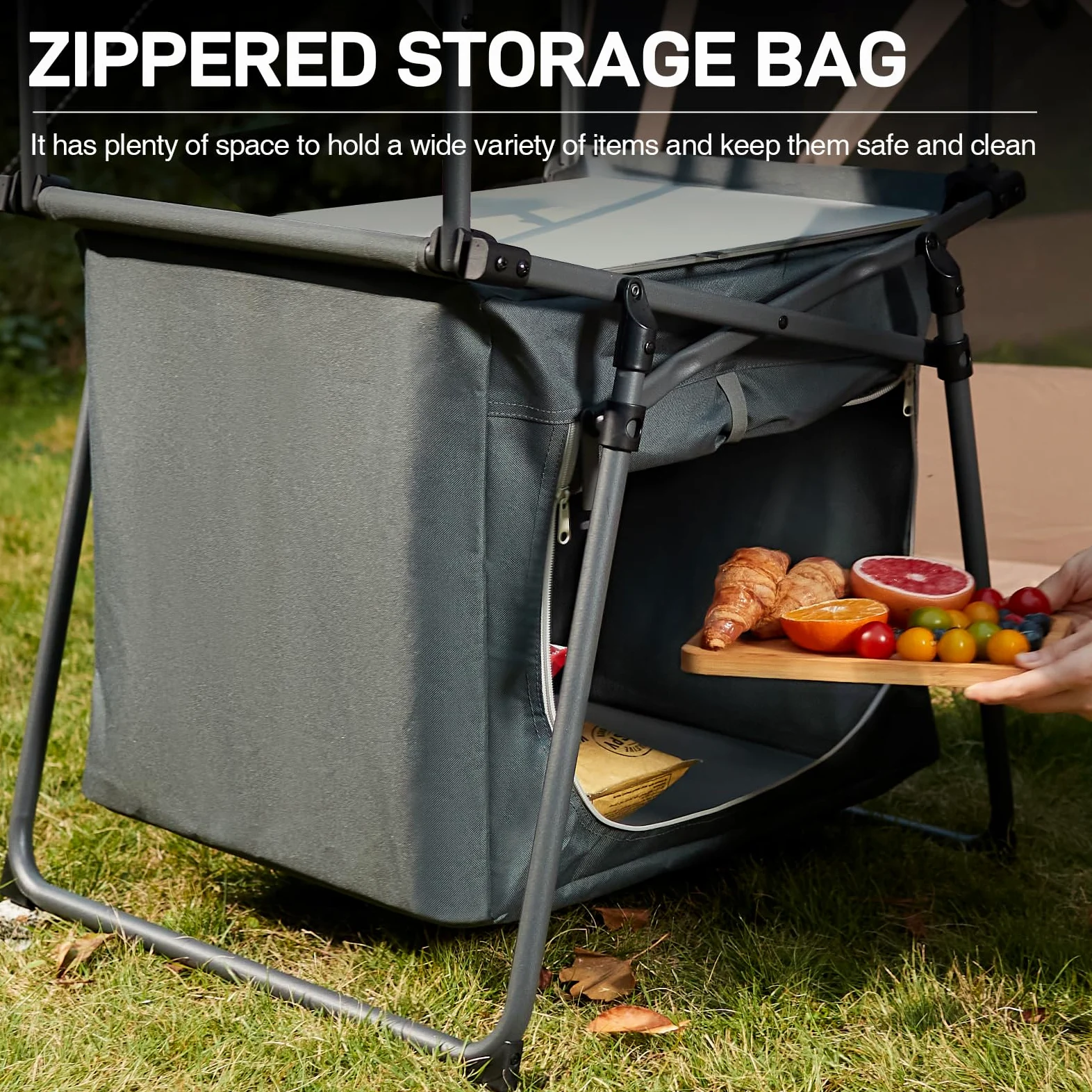 EVER ADVANCED Mesa de camping plegable portátil con bolsa de almacenamiento, mesa de parrilla con parabrisas para cocinar al aire libre, barbacoa, picnic y camping, incluye bolsa de transporte