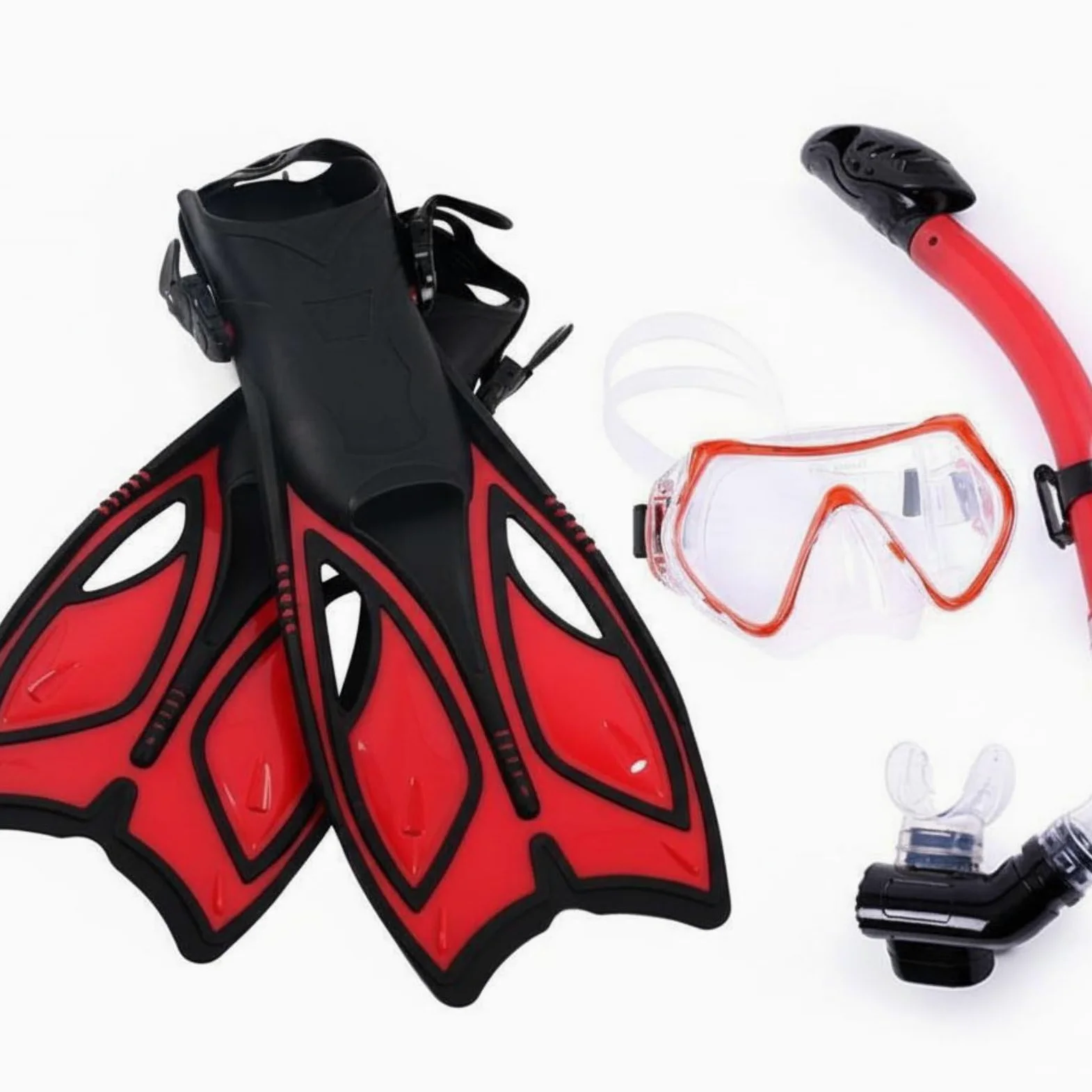 Fins and Kit de Snorkel Máscara Aletas Tubo Seco Campo de Visión Amplio Vidrio Grueso Sello Boca Silicona Adecuado para Esnórquel Aprendizaje Ocio Orilla