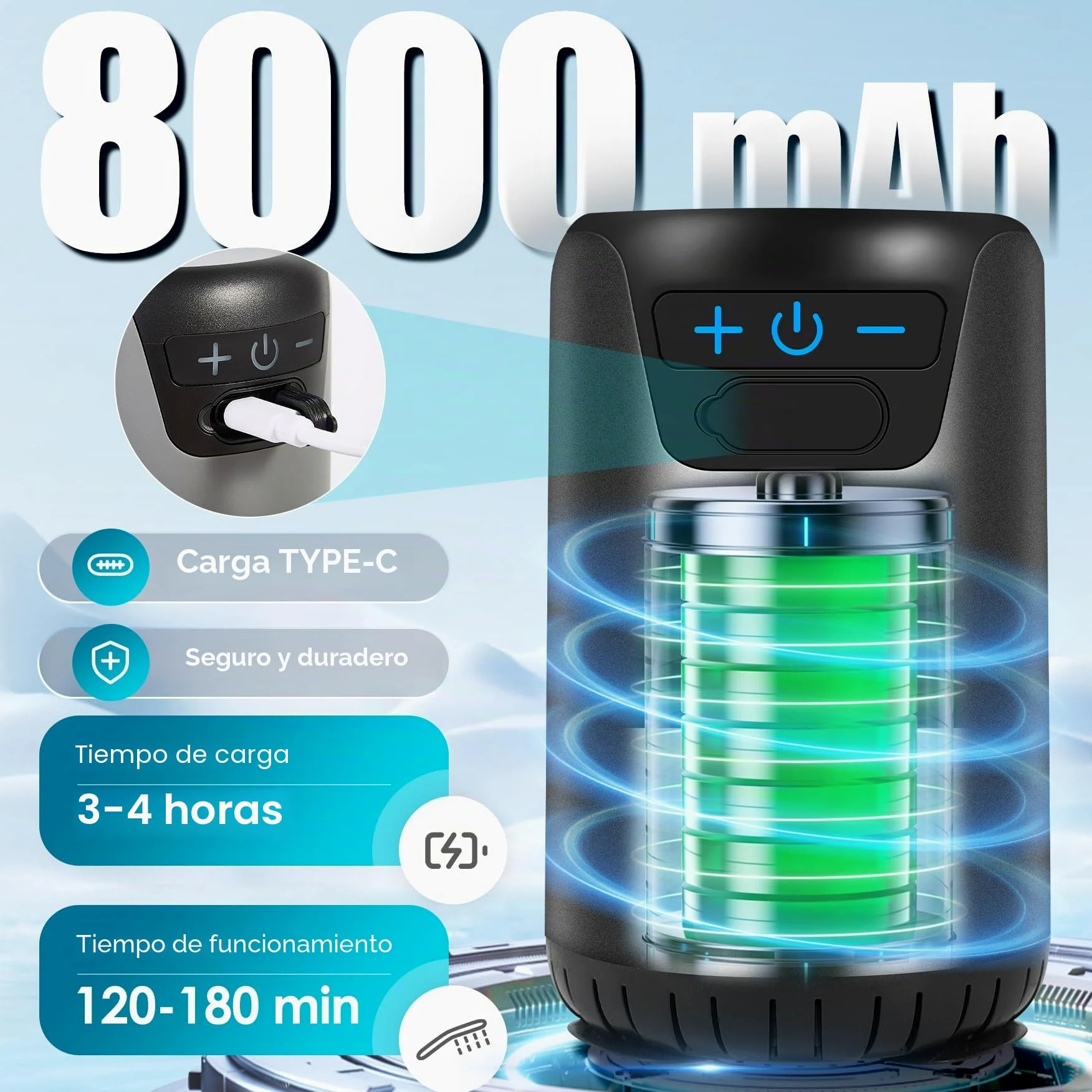 Ducha de camping con bomba, ducha portátil de camping con batería recargable de 8000 mAh, ducha móvil con indicador de temperatura, manguera de 2 m para camping, lavado de coche, ducha de