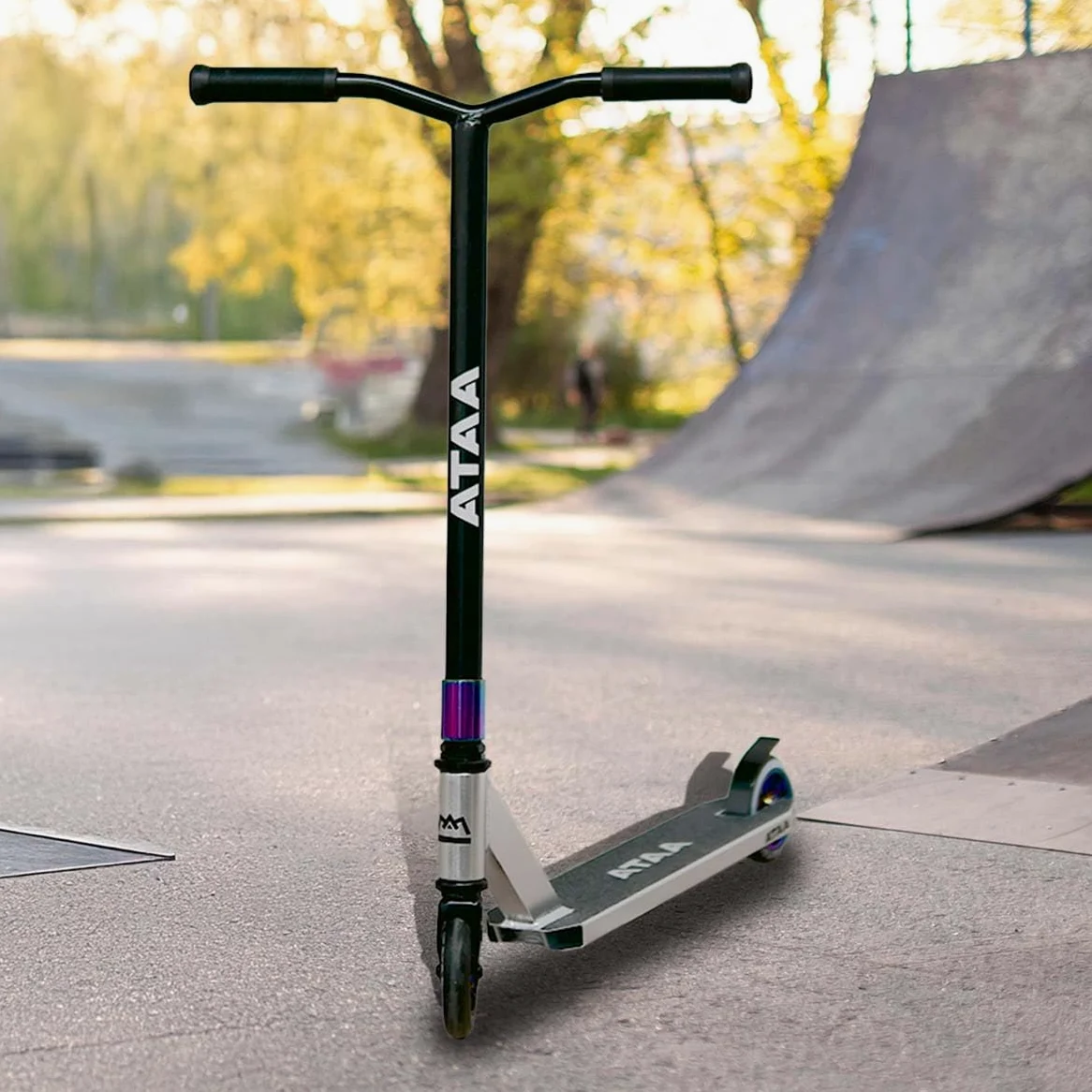 Patinete Freestyle ATAA Blazer Plateado para Trucos con Manillar Acero Ruedas PU 110 mm y rodamientos ABEC 9 a Partir de 10 años y para Adultos