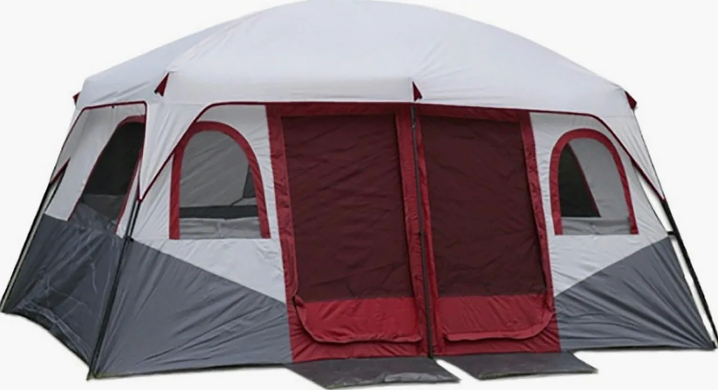 Tienda de campaña para 8-12 Personas con 2 dormitorios, Resistente al Viento y al Agua, Grande, con Lona para el Suelo, 430 x 305 x 203 cm, portátil para Acampar en Familia Red,4.3 * 3 * 2m