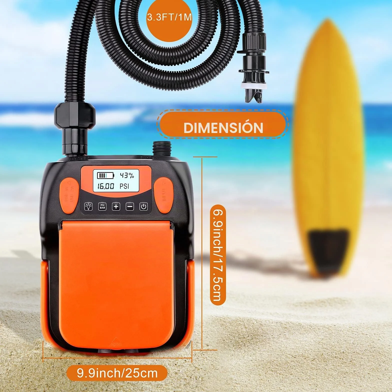 AGPtEK 6000mAh Bomba de Aire eléctrica Digital 16PSI 12V Recargable con Modo inflador y desinflador Rápido, Inflador Portátil de Alta Presión para Paddle Surf, Carpas, Sup y Botes inflables