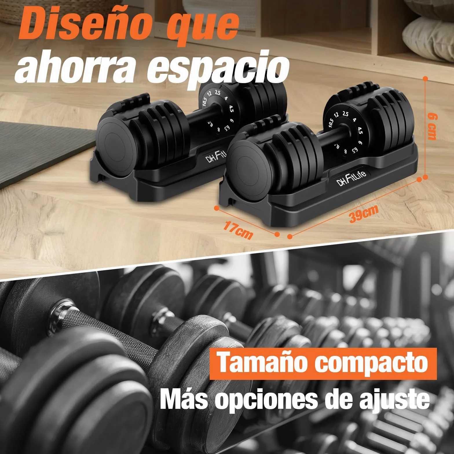 DH FitLife Mancuernas Ajustables 12kg/25kg – Pesas Regulables de 2,5–12kg / 4–25kg con 10 Niveles, Juego de Mancuernas con Discos de Peso, Pesas Variables 10 en 1