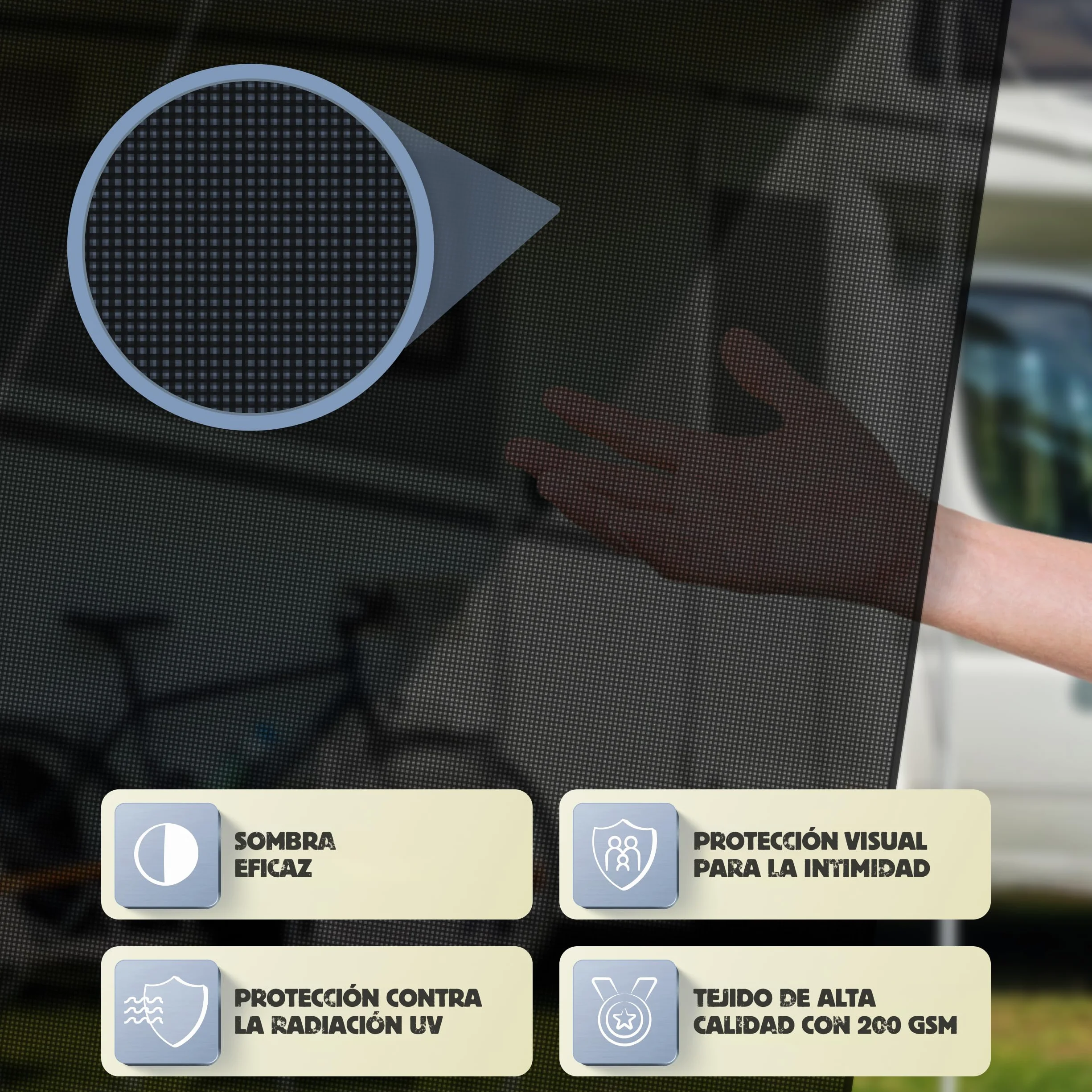 LAINFELD Toldo de Refuerzo de 2,4 x 2,0 m, protección Solar para autocaravanas, toldo Apto para Thule Omnistor, Barra de Refuerzo para Accesorios