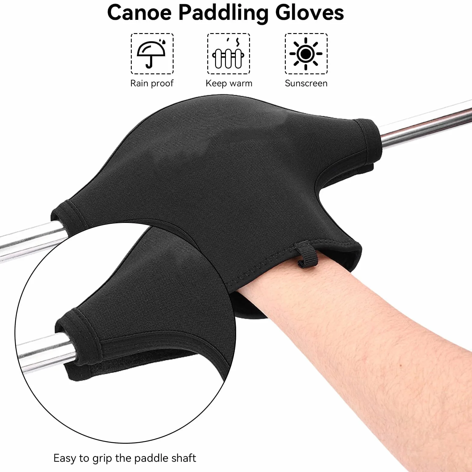 HERCHR Guantes de Remo de Neopreno, 1 Par 200g Guantes de Remo para Kayak Guantes de Kayak Antideslizantes e Impermeables para Kayak, Recorridos en Canoa, Kayak y Raftin(Negro)