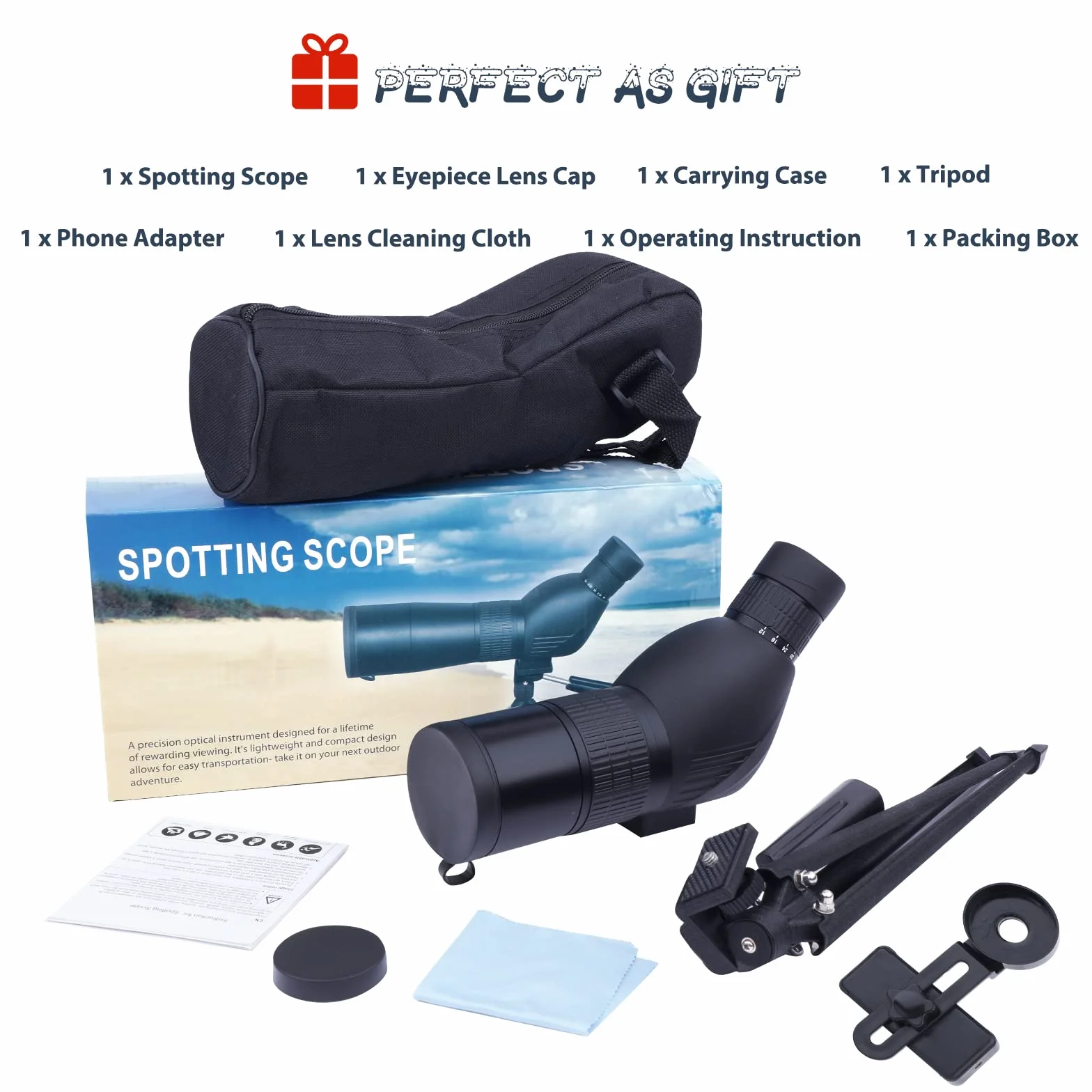 Telescopio Terrestre 12-36x50 HD con Trípode, Bolsa de Transporte y Adaptador de Teléfono Inteligente para Observación de Aves, Observación de Estrellas, Tiro con Arco, Paisaje de Vida Silvestre