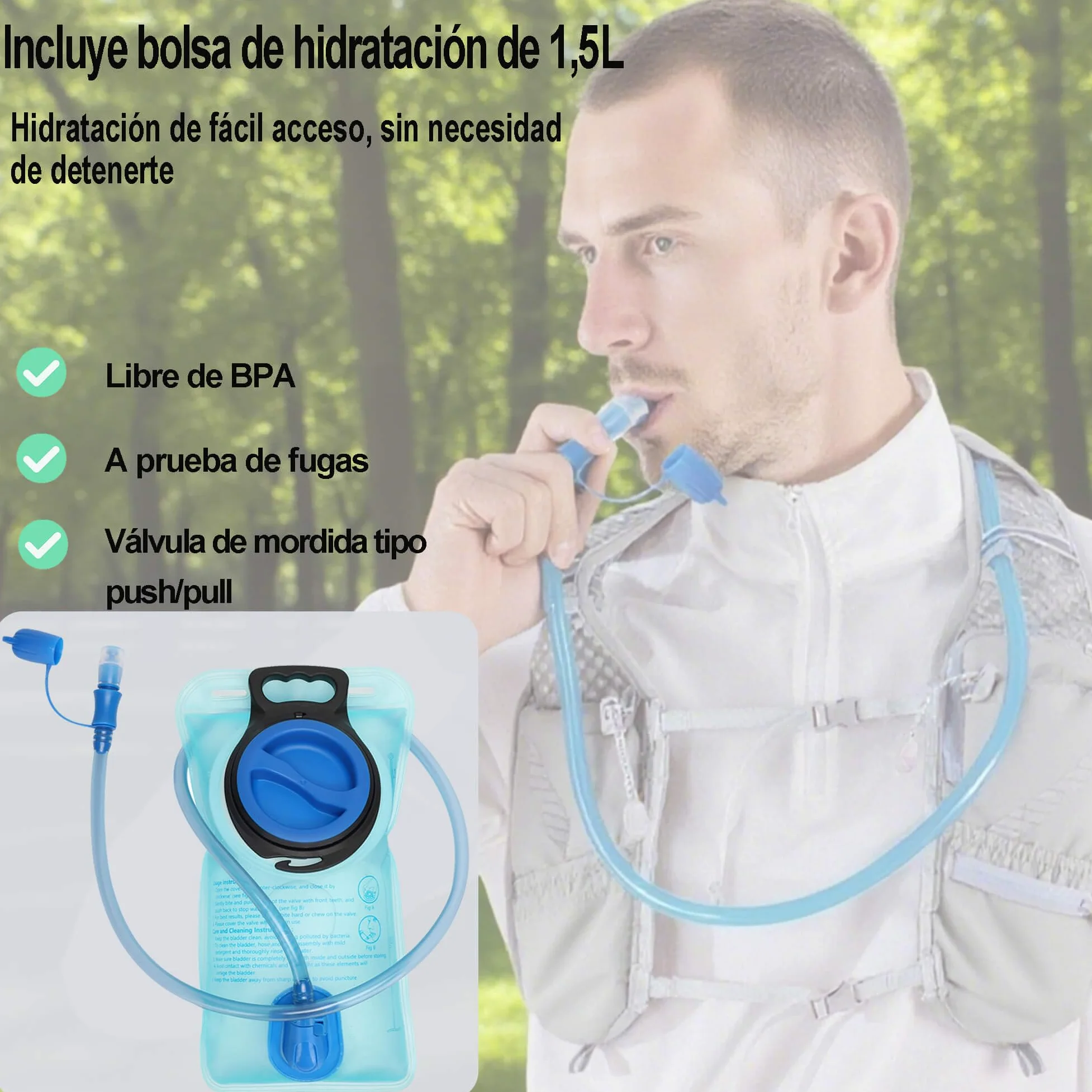 Chaleco de Hidratación para Trail Running Mochila Correr con Bolsa de Agua de 1.5L, Ligera y Transpirable 5L Mochila de hidratación para Maratón Ciclismo