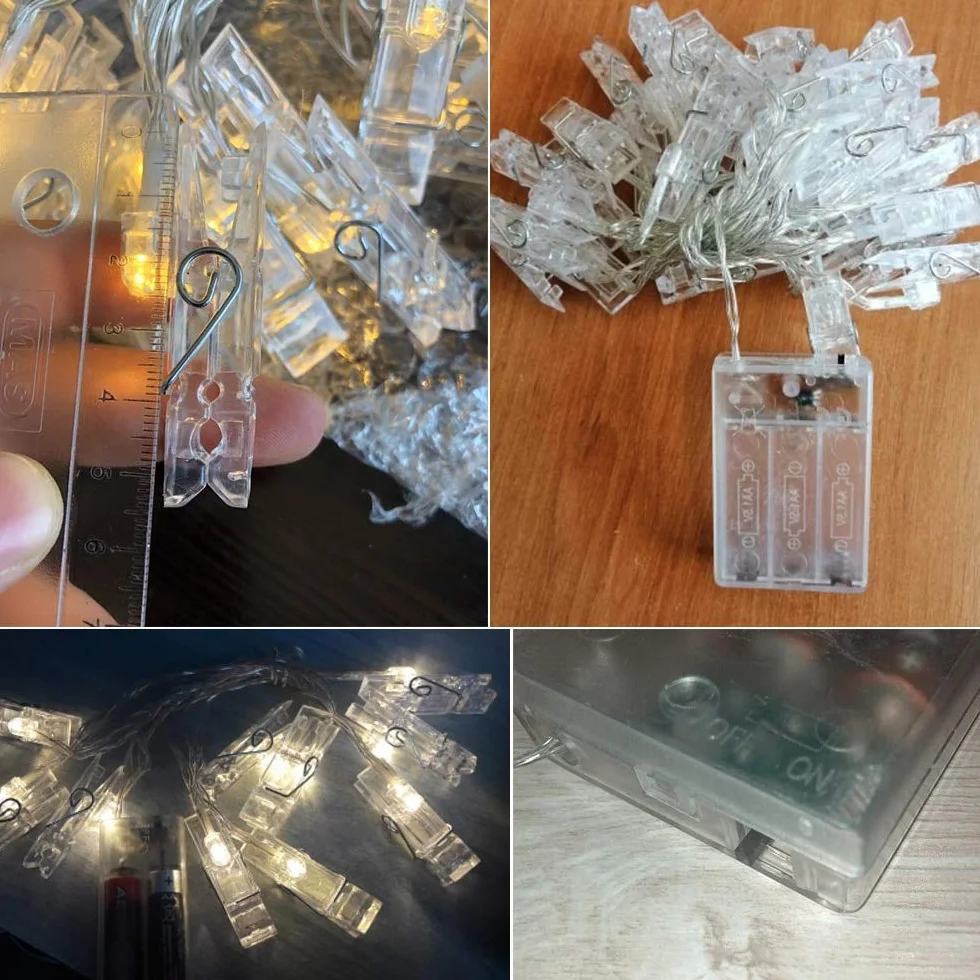 Clips LED Luces Cuerdas 1.5 M Navideñas Con Pilas Decoración Exterior E Interior
