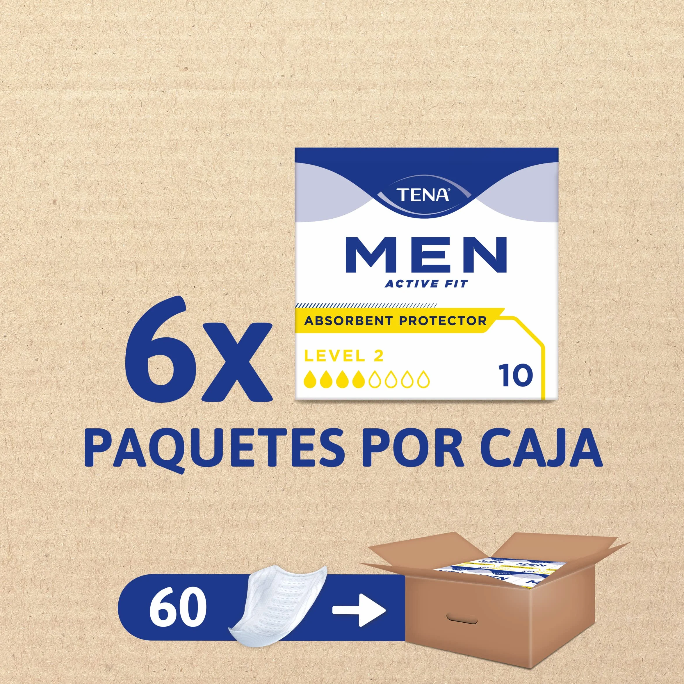 TENA Men Level 2 x60 Compresa Protectora Absorbente para Hombre Incontinencia Moderada