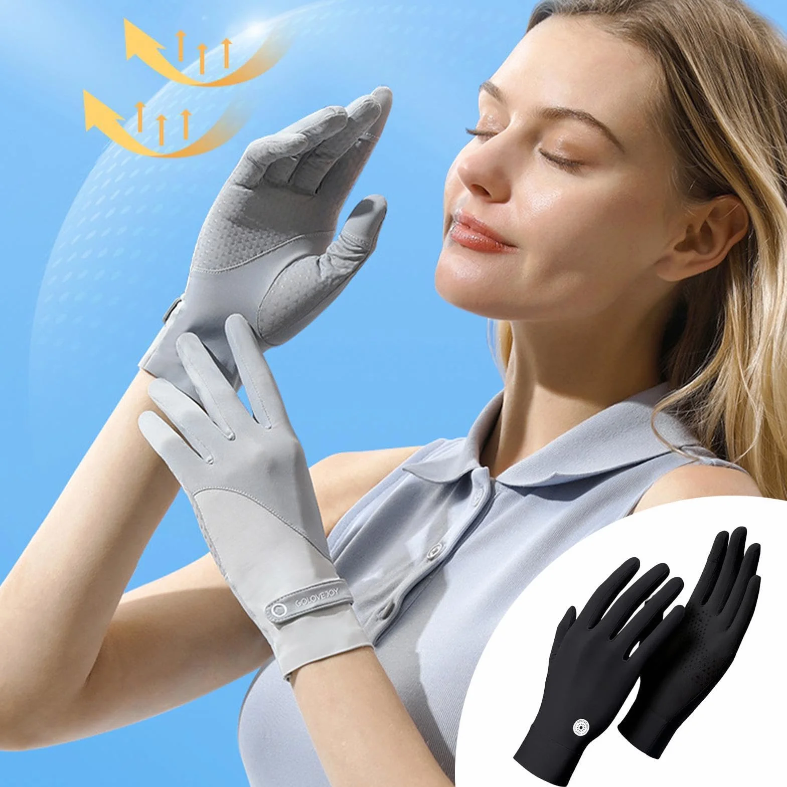 Guantes de protección solar, guantes transpirables con sensación de hielo, guantes de sol de pesca, guantes de kayak, equipo de remo, canoa, equipo profesional de protección UV UPF 50 Plus para