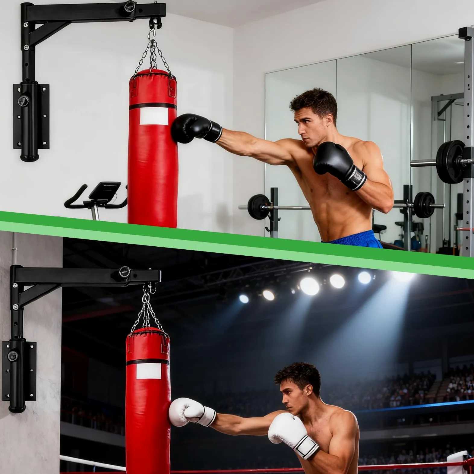Soporte de Pared para Saco de Boxeo Ajustable con Rotación Silenciosa 360°, hasta 250 kg
