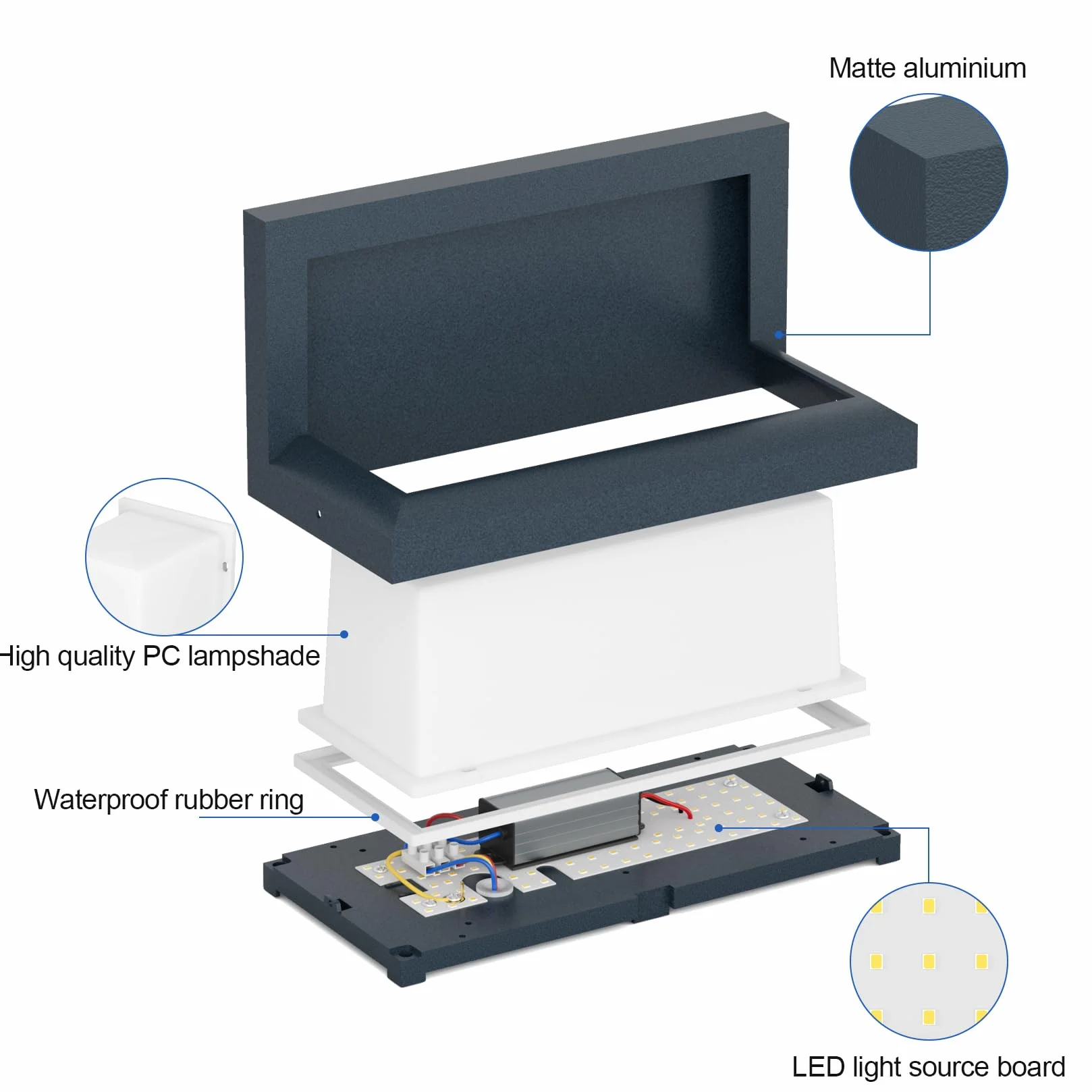 Klighten 24W 3000K IP65 Aplique LED Exterior Aluminio Rectangular Antracita